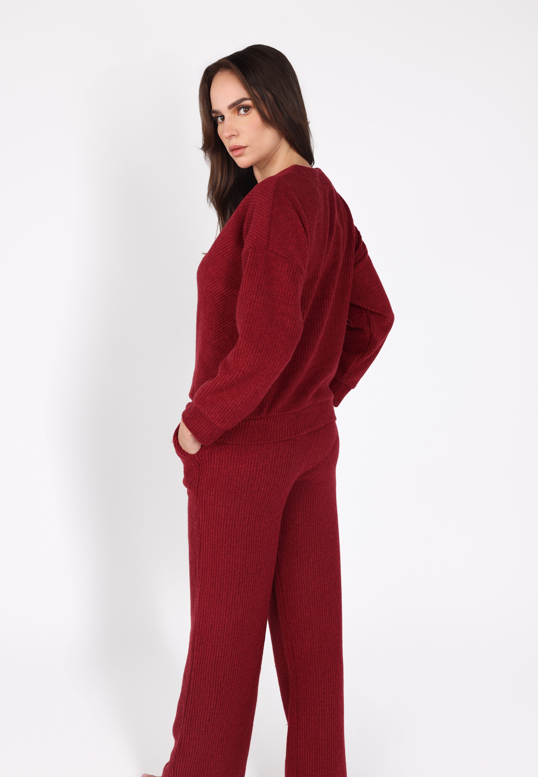 Ensemble pyjama côtelé col V