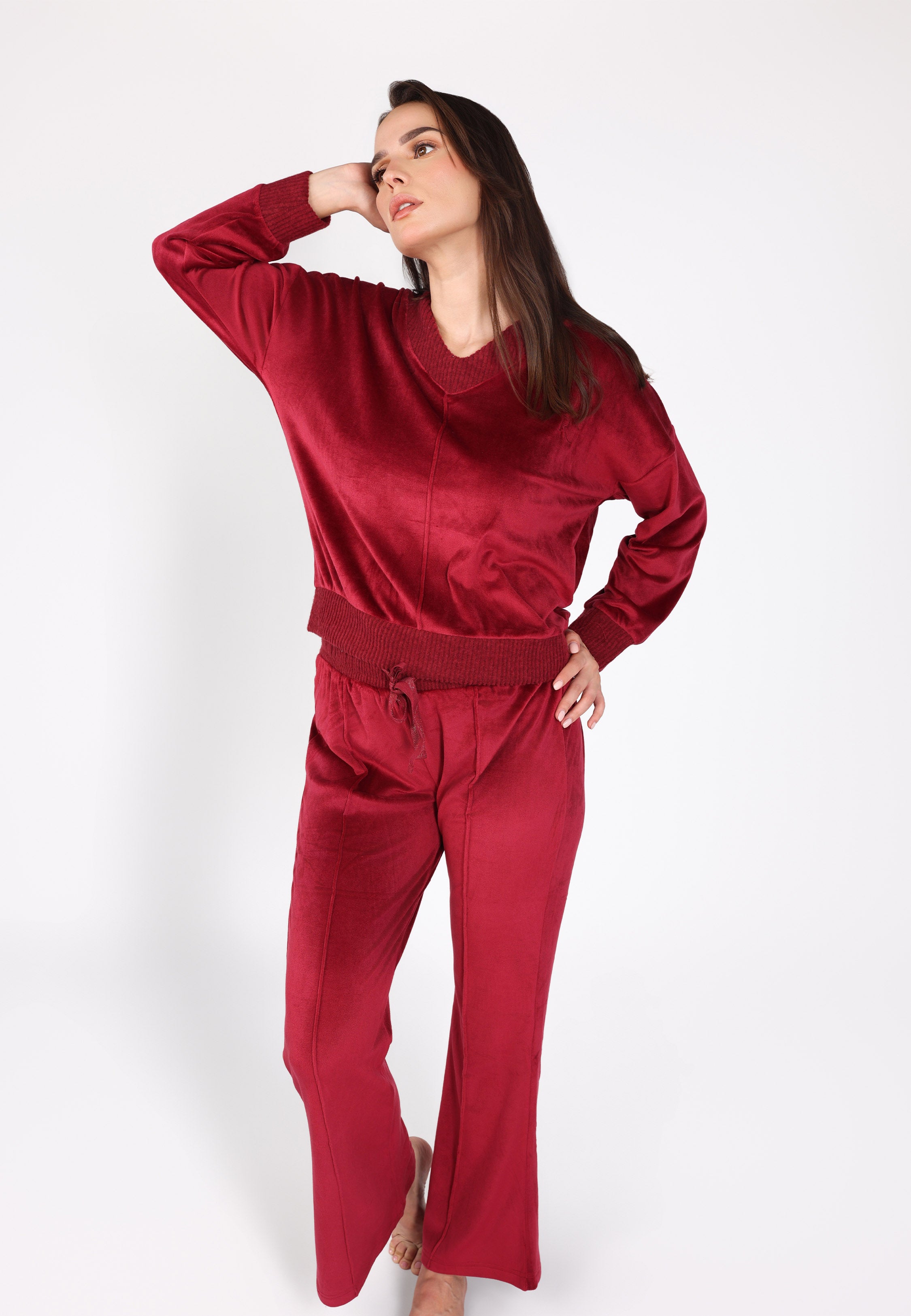 Pyjama col V à pantalon évasé | Collection Velvet MLC