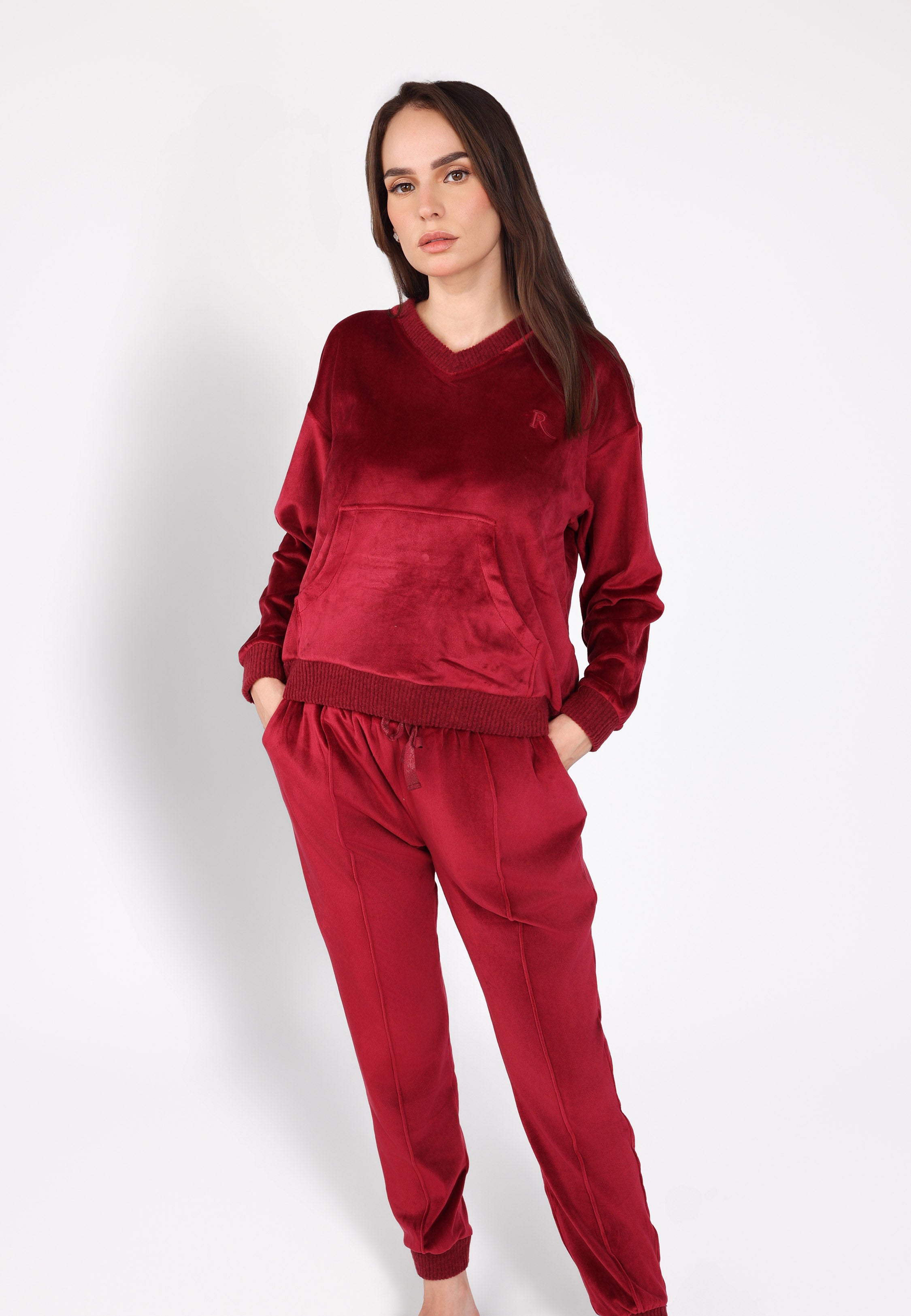 Ensemble pyjama col V à poche | Collection Velvet MLC