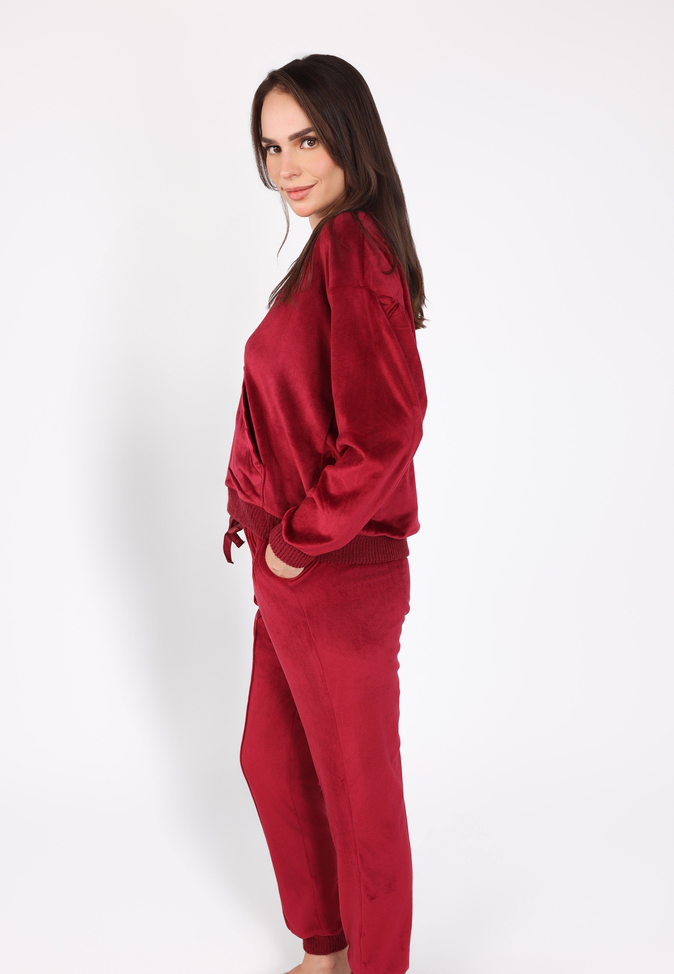 Ensemble pyjama col V à poche | Collection Velvet MLC