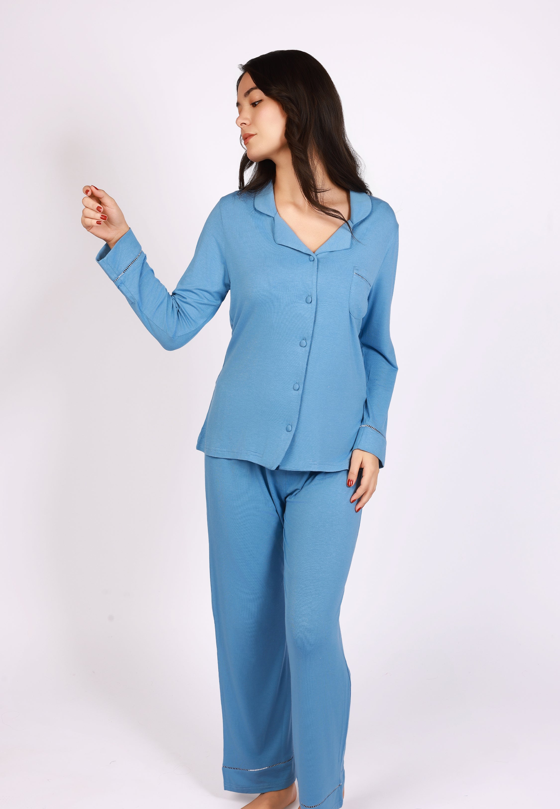 Pyjama Classique Bleu Ciel à Manches Longues