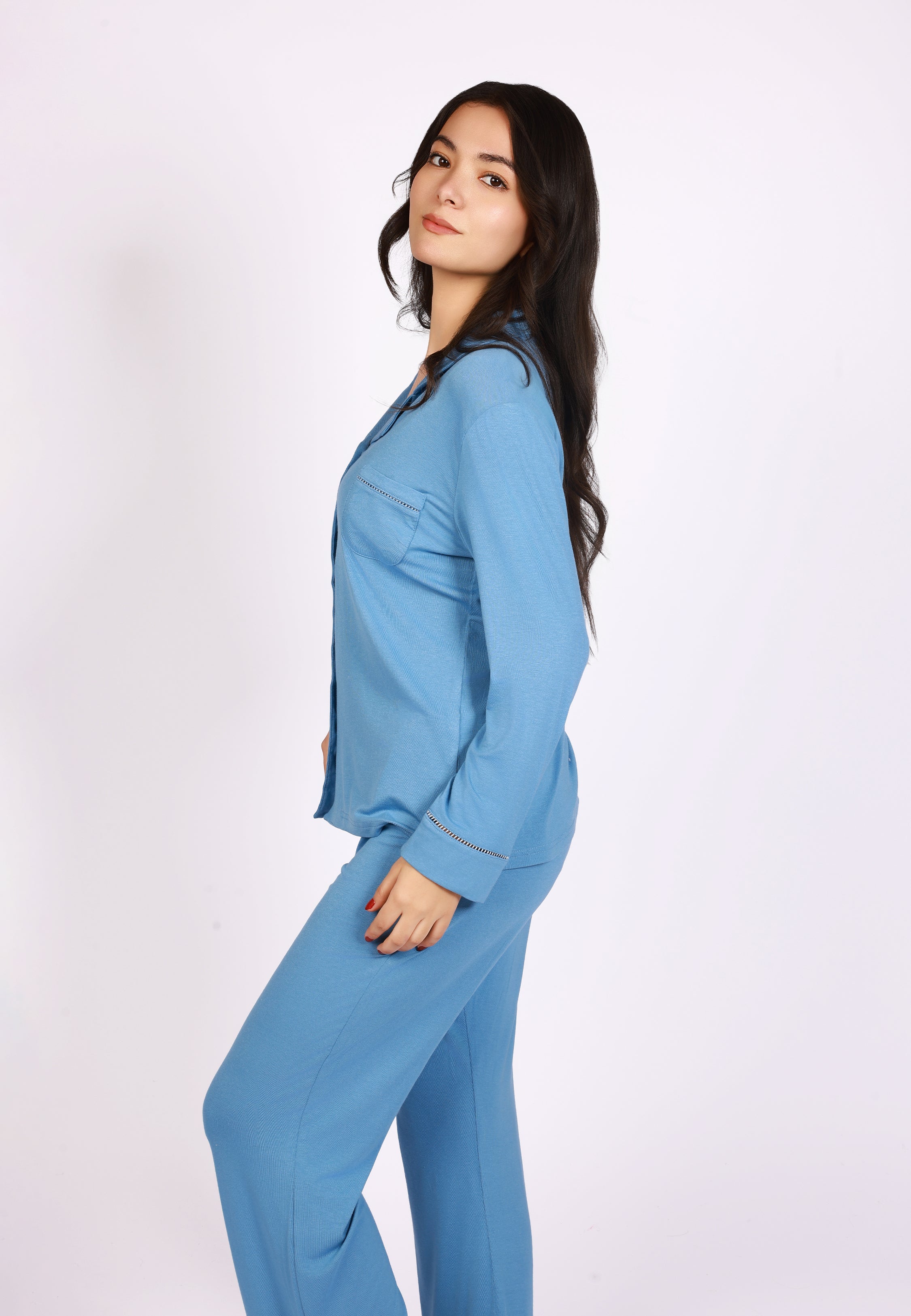 Pyjama Classique Bleu Ciel à Manches Longues