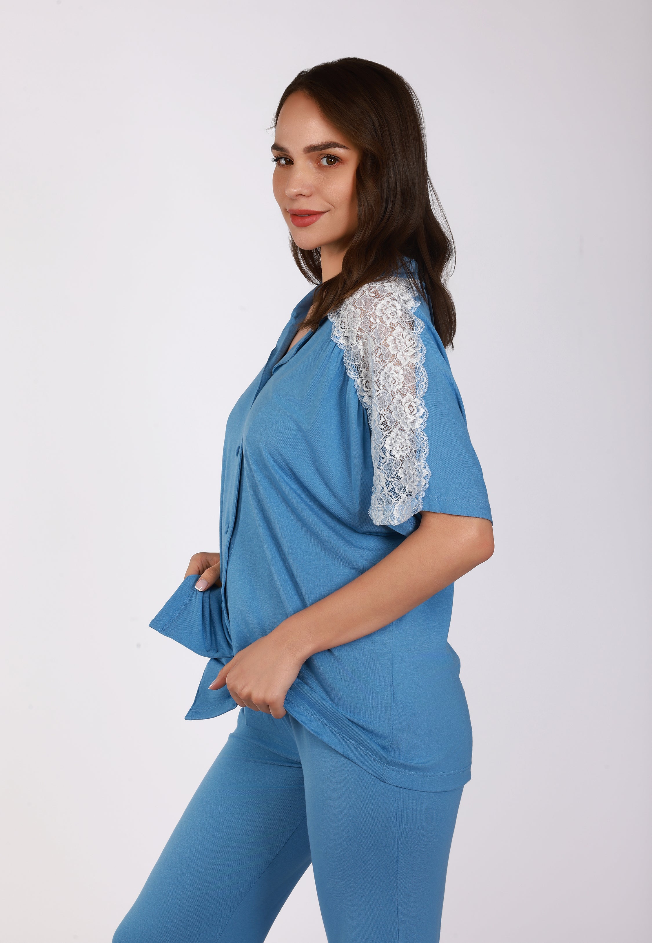 Pyjama Manches Courtes avec Détail Dentelle | Collection TOUCHE D'ÉLÉGANCE