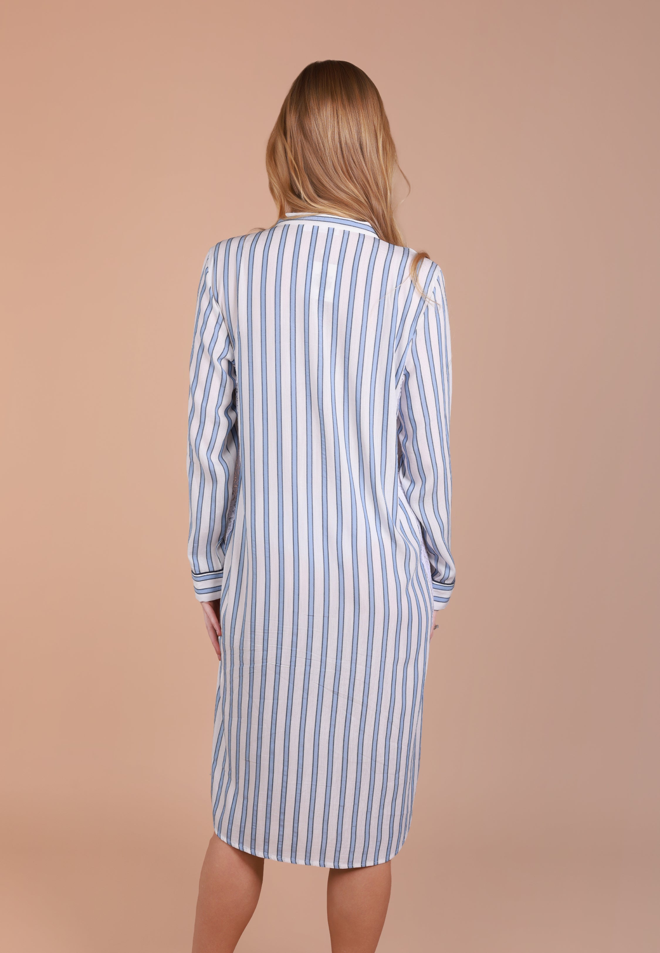 Robe de Nuit Longue Rayée avec Dentelle | Collection WALLPAPER