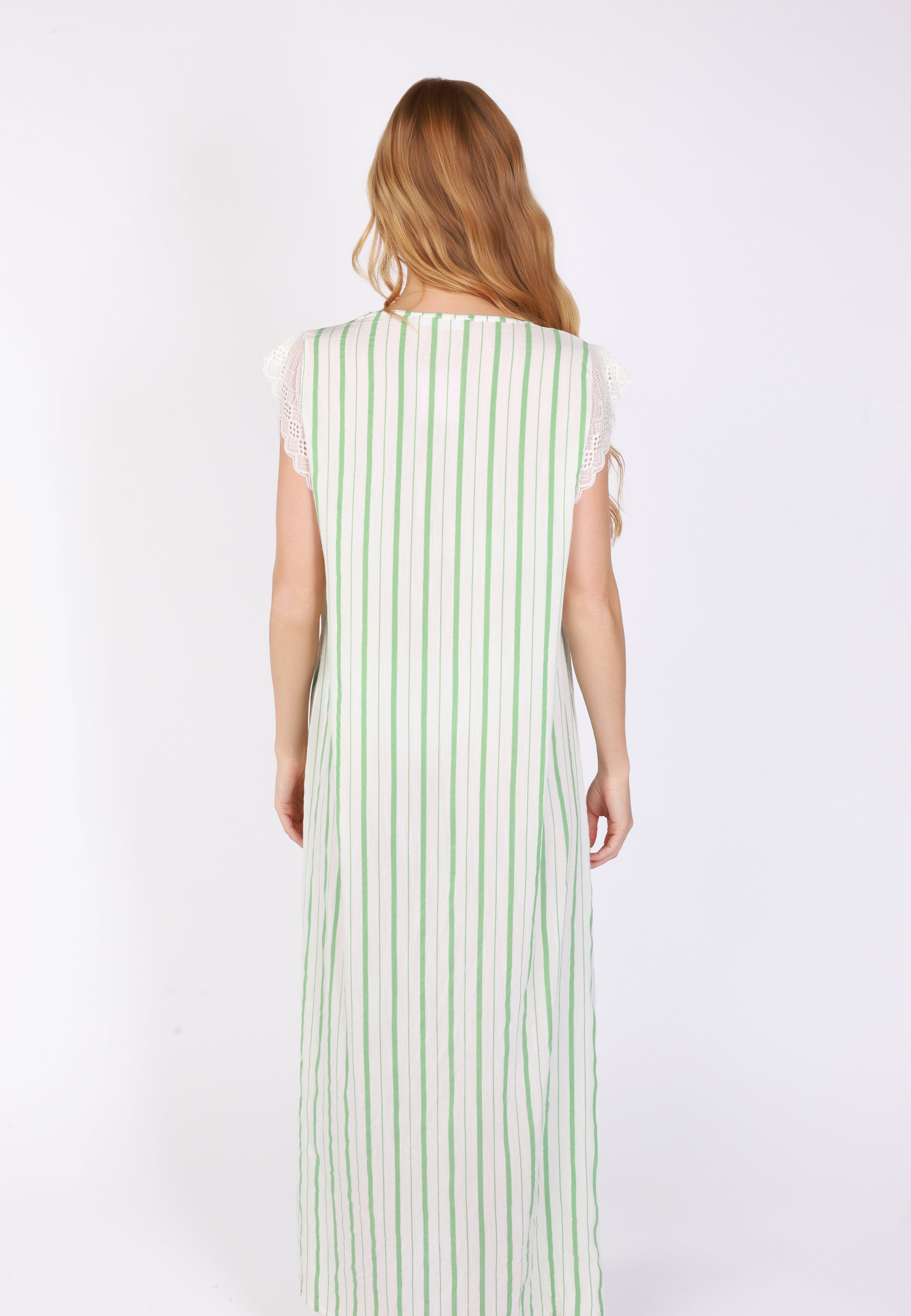 Chemise de Nuit longue à rayures et dentelle | Collection Ethnic