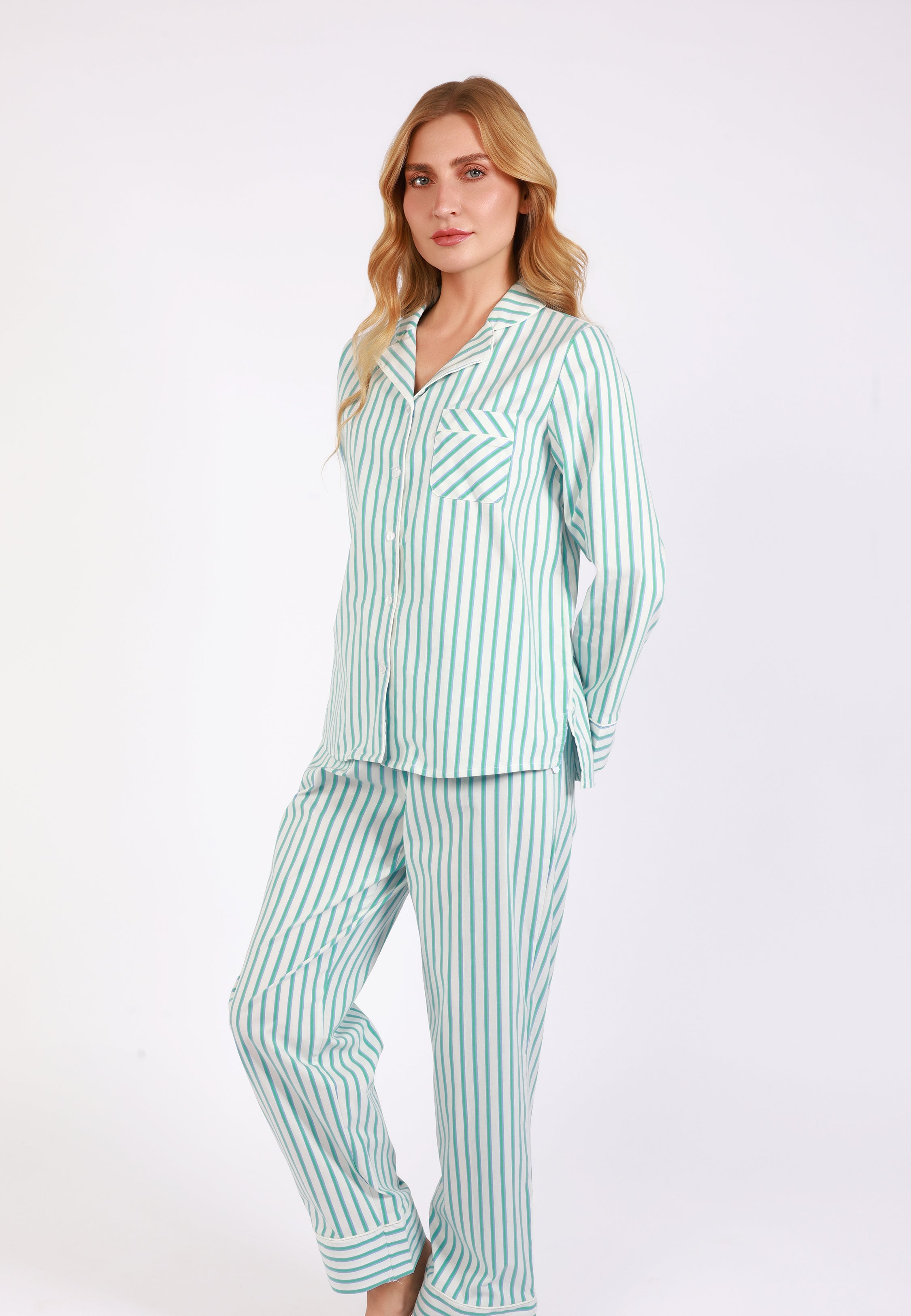 Pyjama Classique Rayé – Vert & Blanc