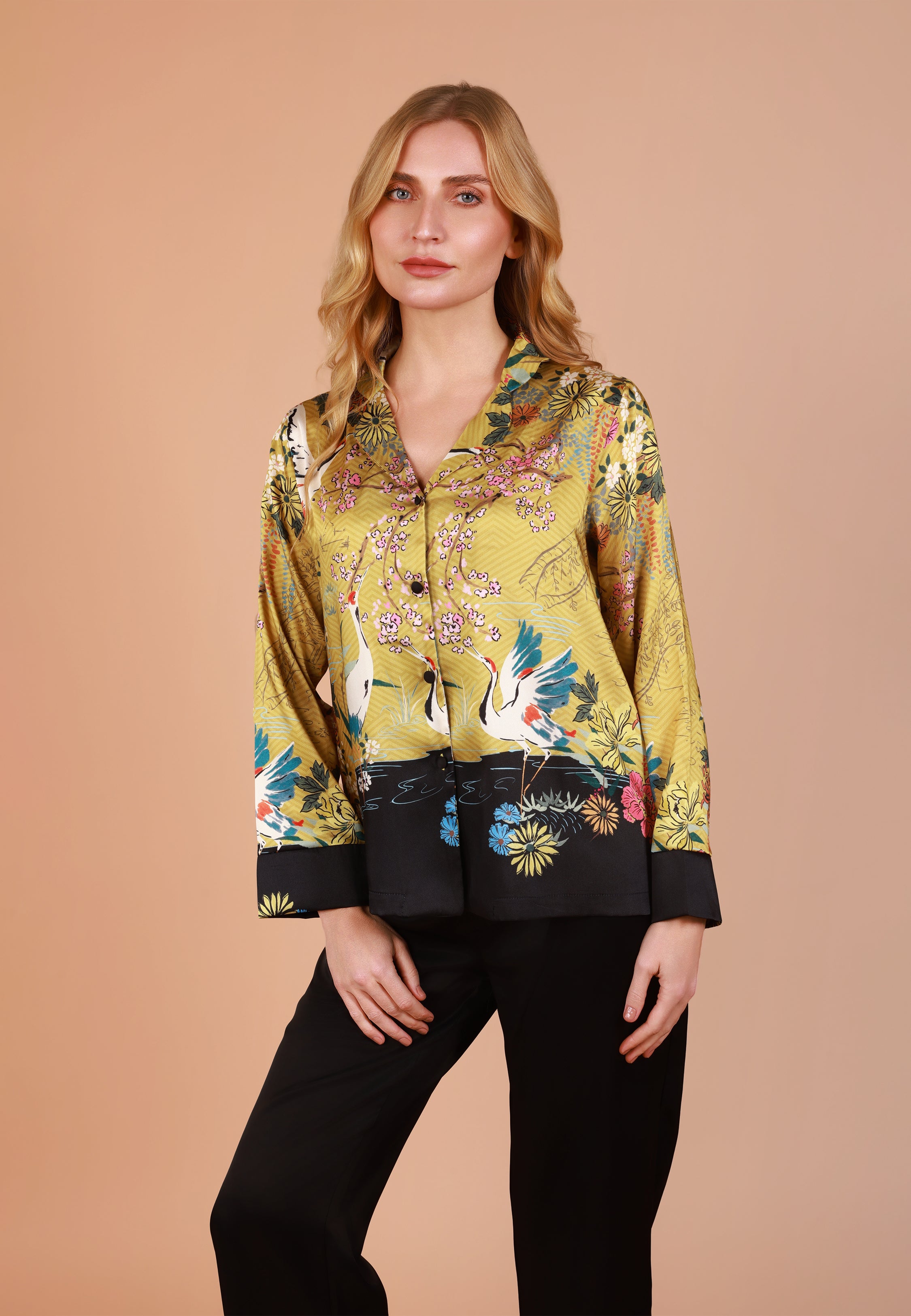 Pyjama Chic Satiné à Motif Japonais & Floral