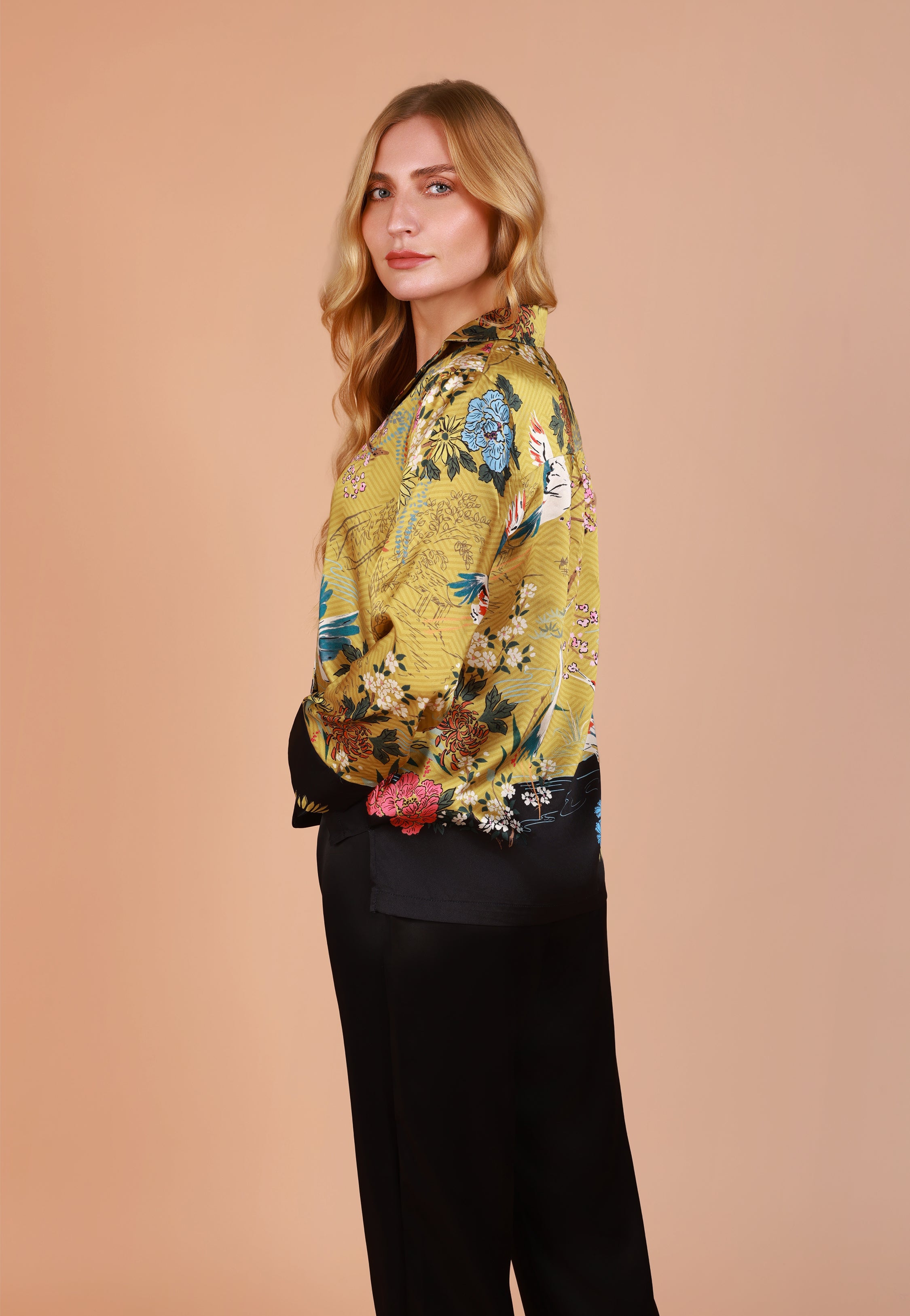 Pyjama Chic Satiné à Motif Japonais & Floral