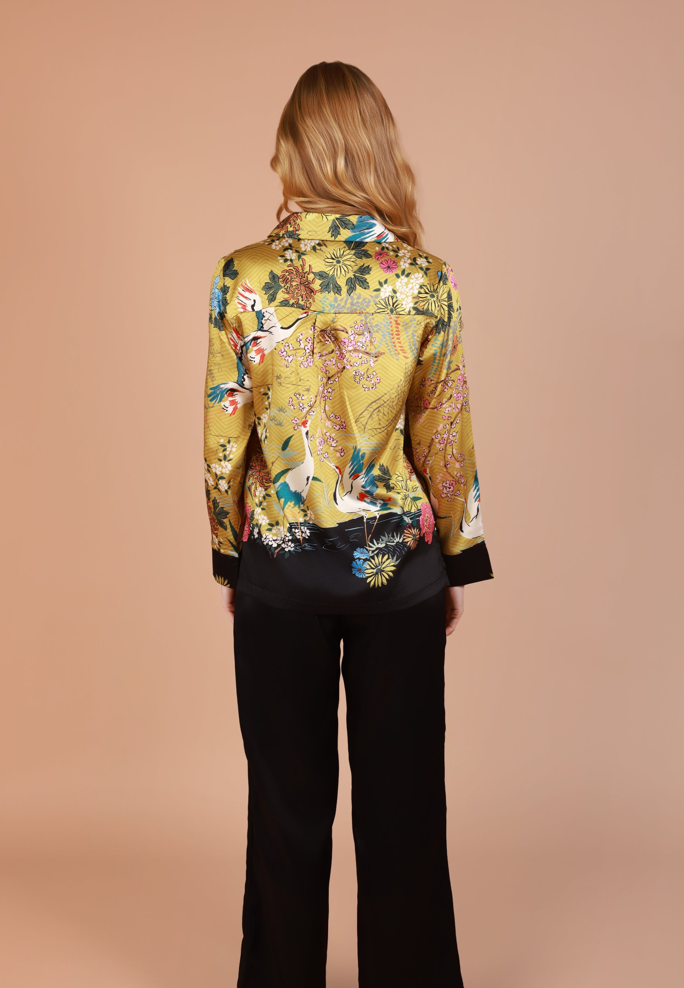 Pyjama Chic Satiné à Motif Japonais & Floral