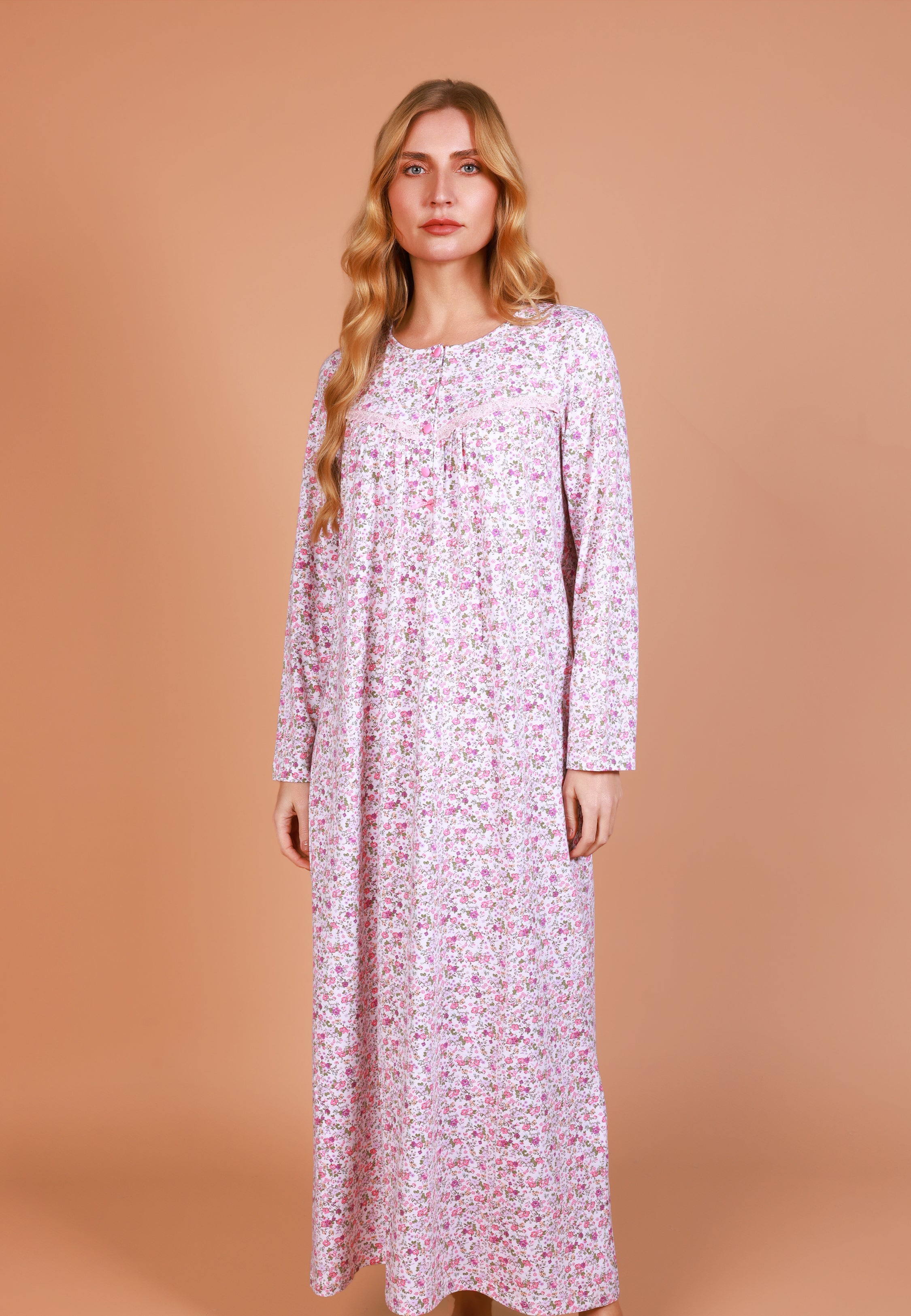 Chemise de nuit longue imprimée fleurs roses | Collection LIBERTY