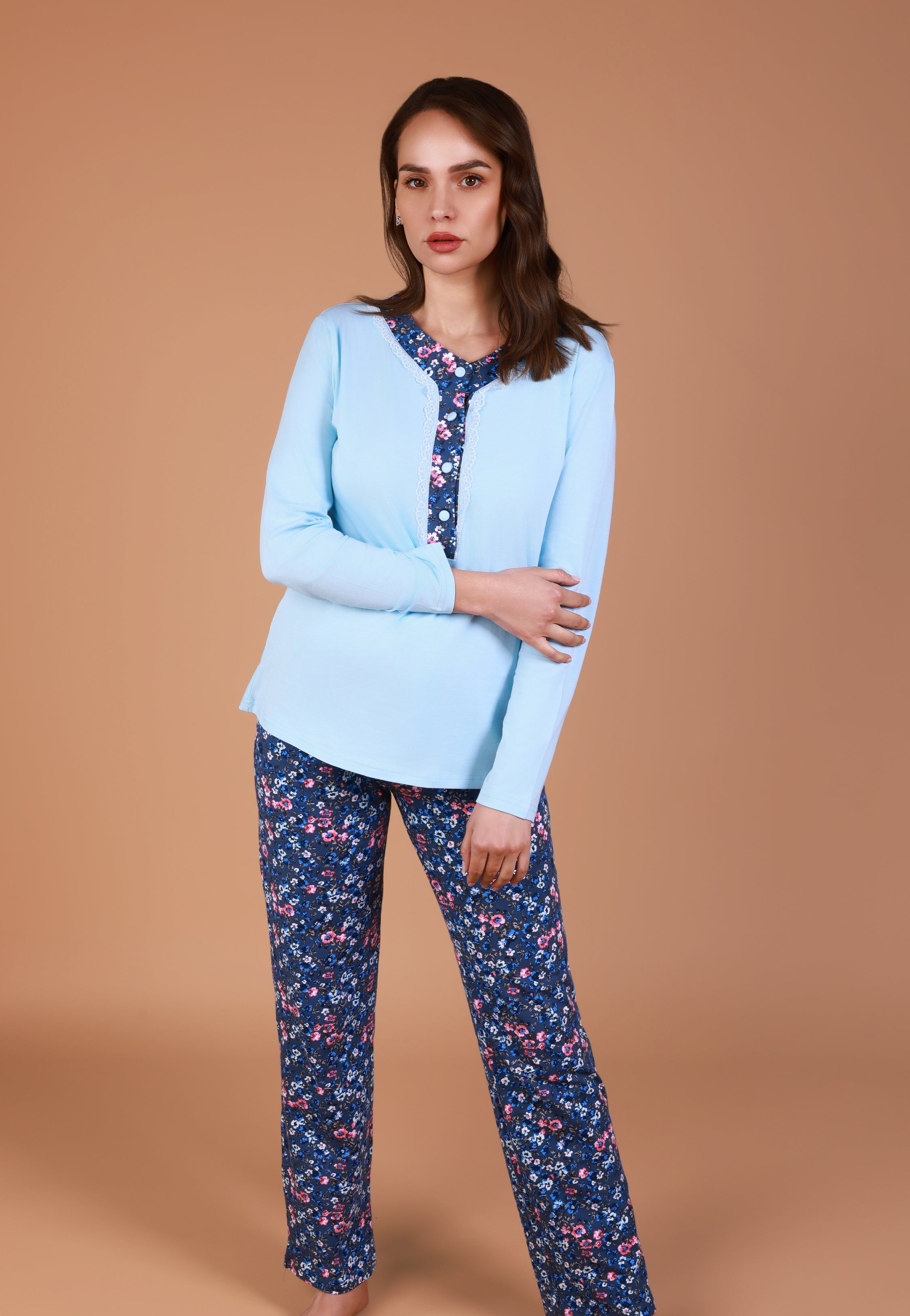 Ensemble pyjama manches longues imprimé floral | Collection LIBERTY BLUE