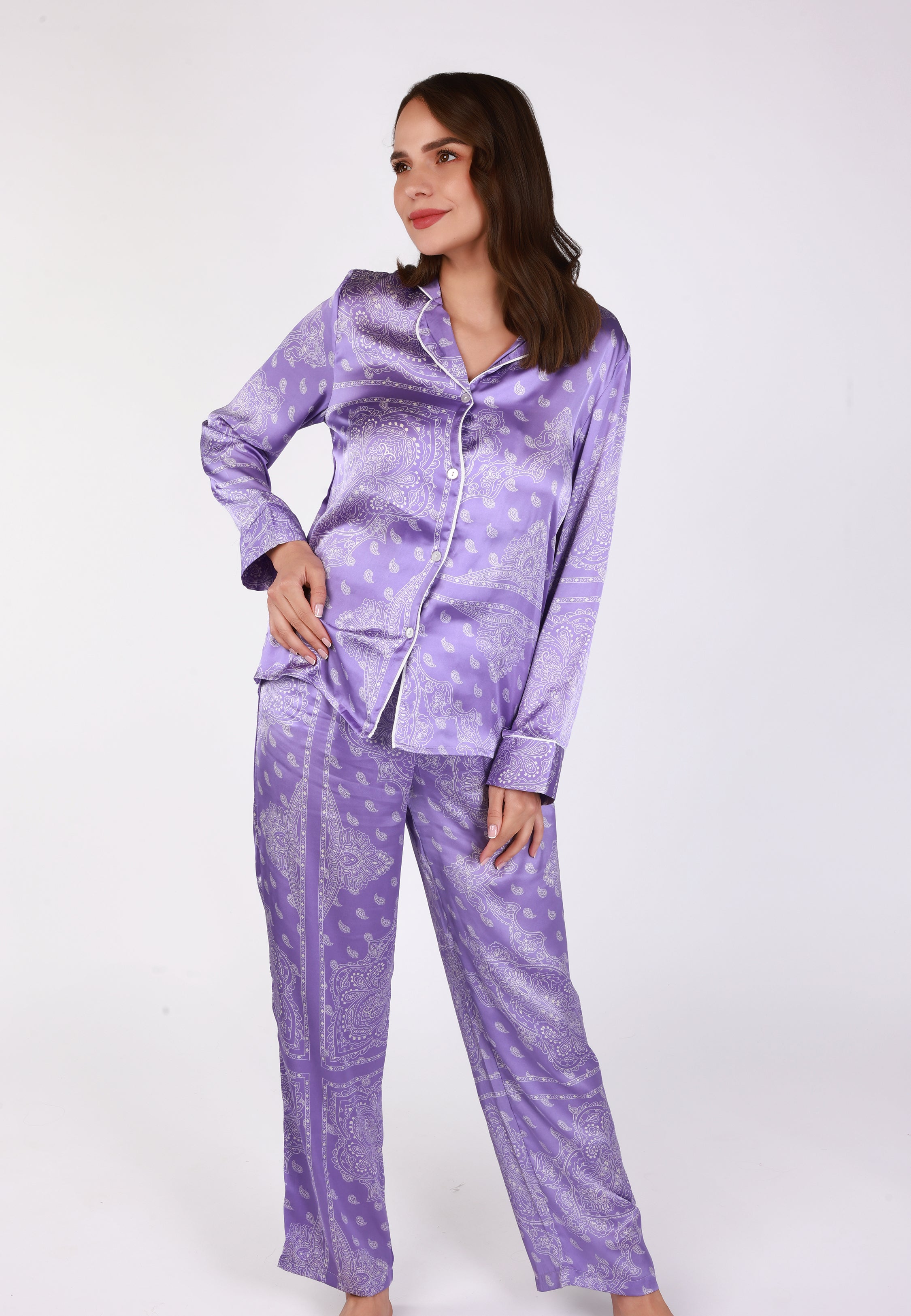 Pyjama Boutonné Manches Longues | Collection Bandana Purple