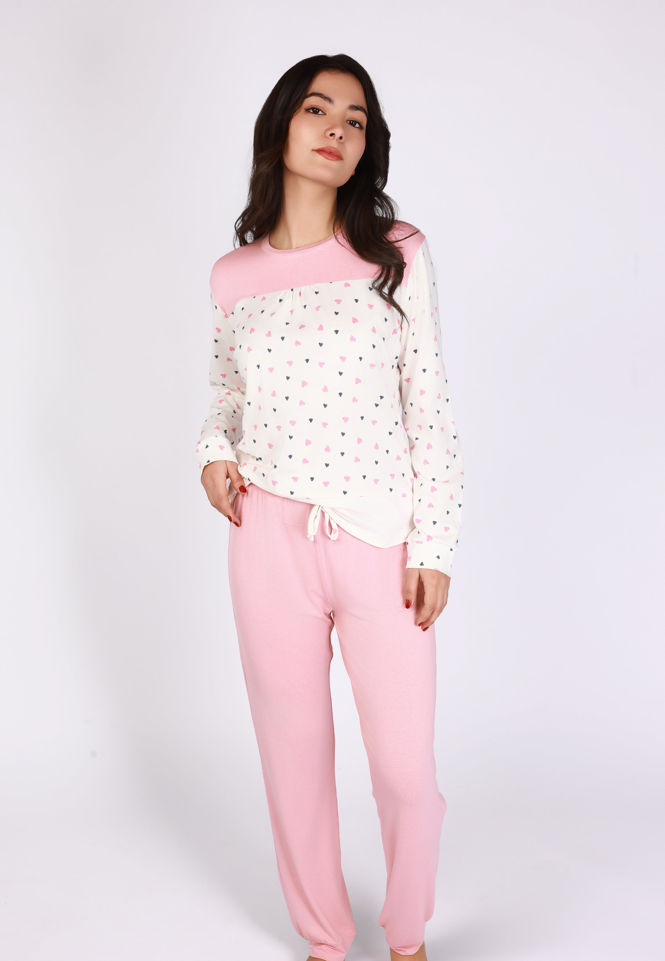 Ensemble pyjama à pantalon rose uni | Collection COEUR