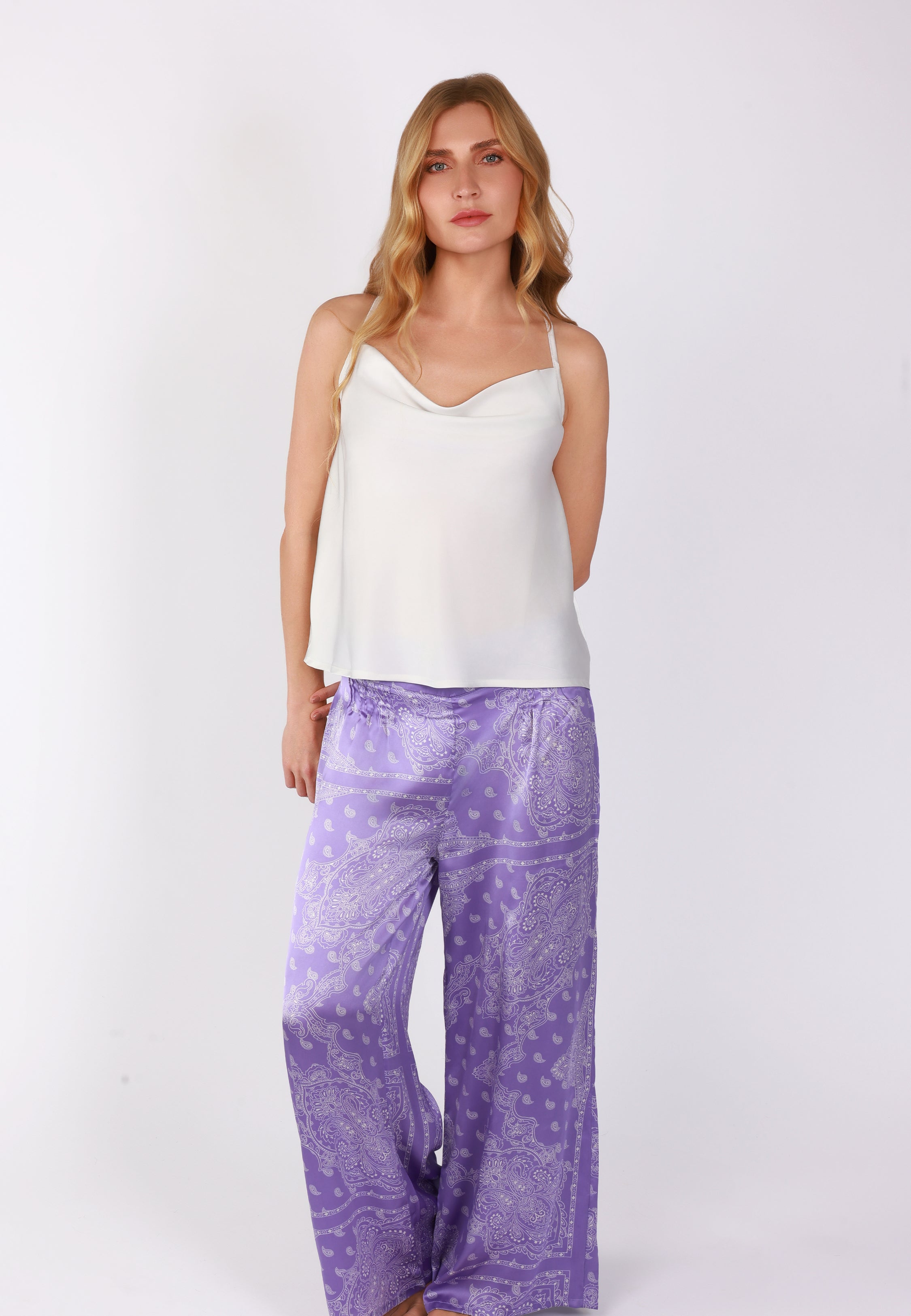Ensemble Satiné Caraco & Pantalon | Collection Bandana Purple