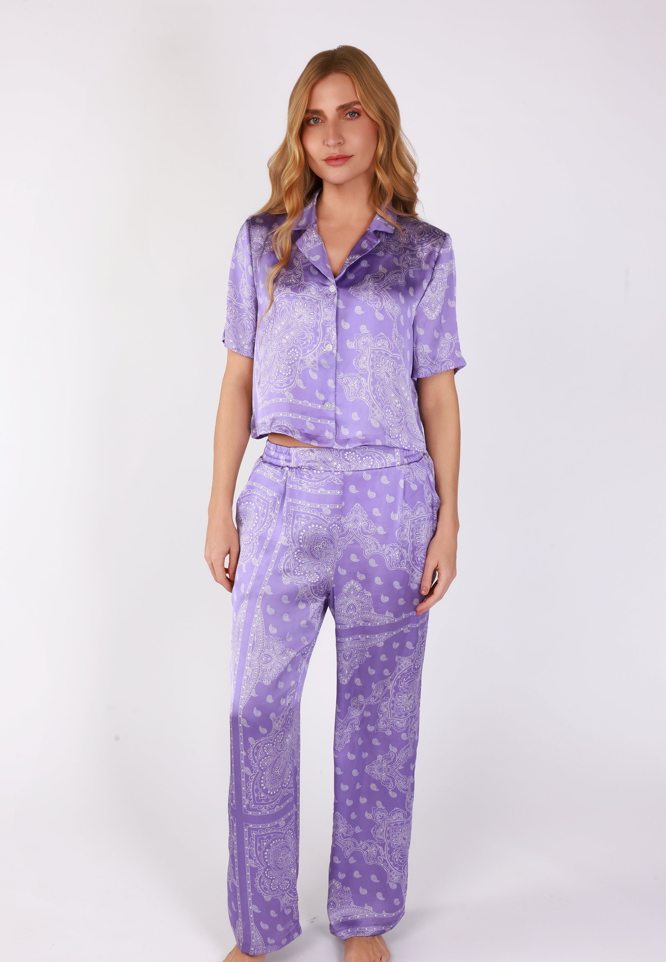 Pyjama Boutonné Manches Courtes | Collection Bandana Purple