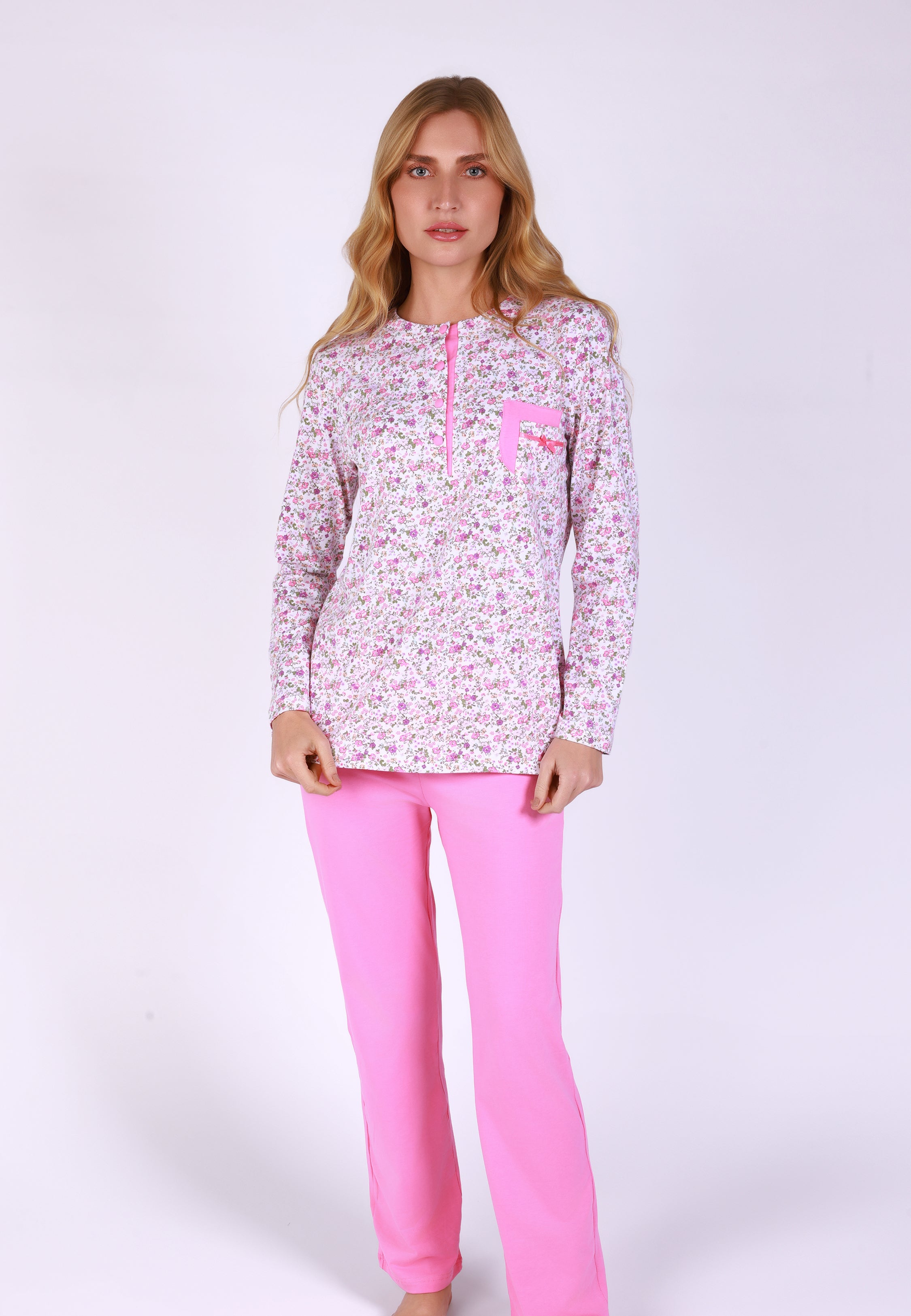 Pyjama manches longues fleuri avec pantalon rose | Collection LIBERTY