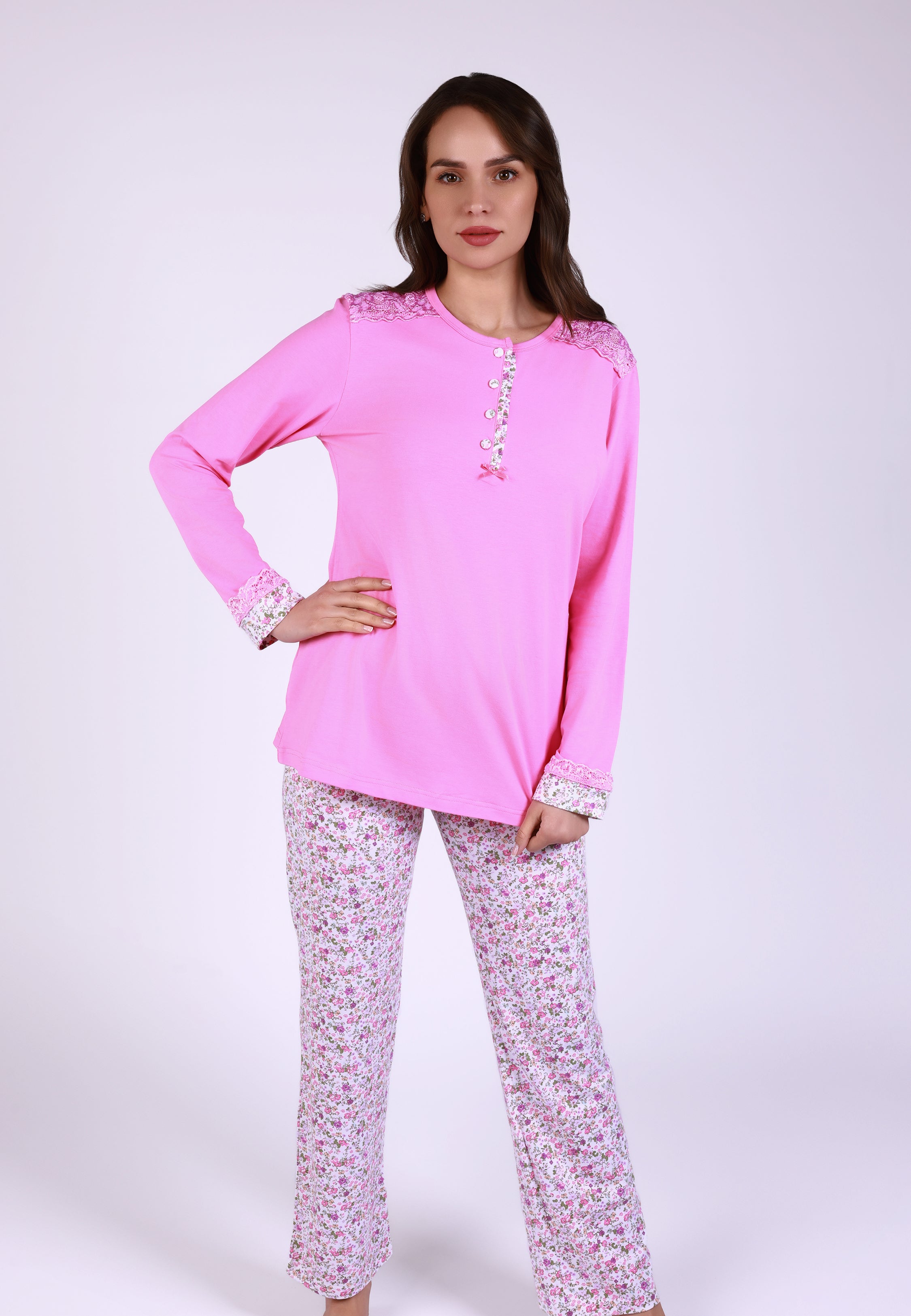 Ensemble pyjama rose à détails fleuris | Collection LIBERTY