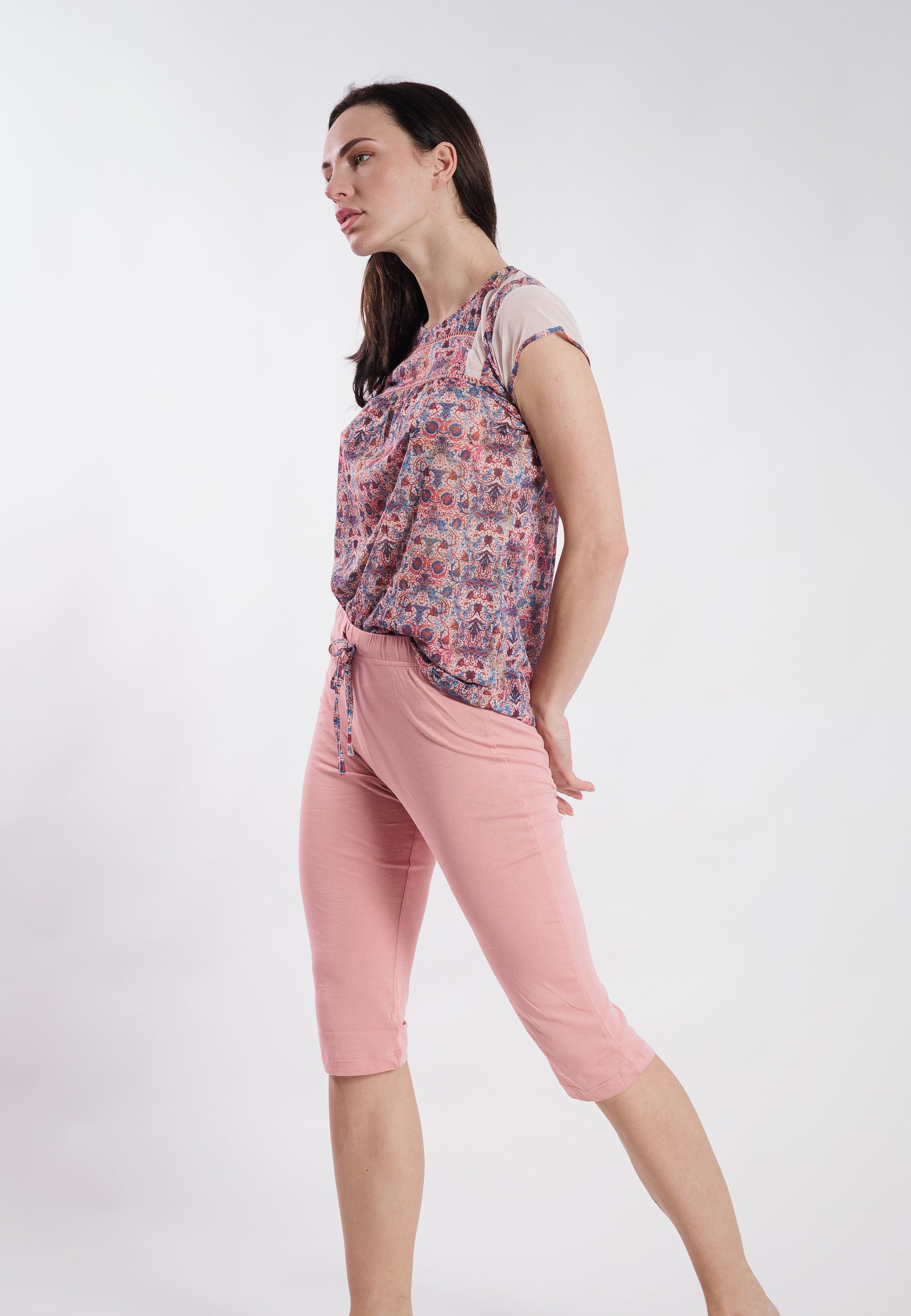 Pyjama Pantacourt Saumon à Haut Imprimé