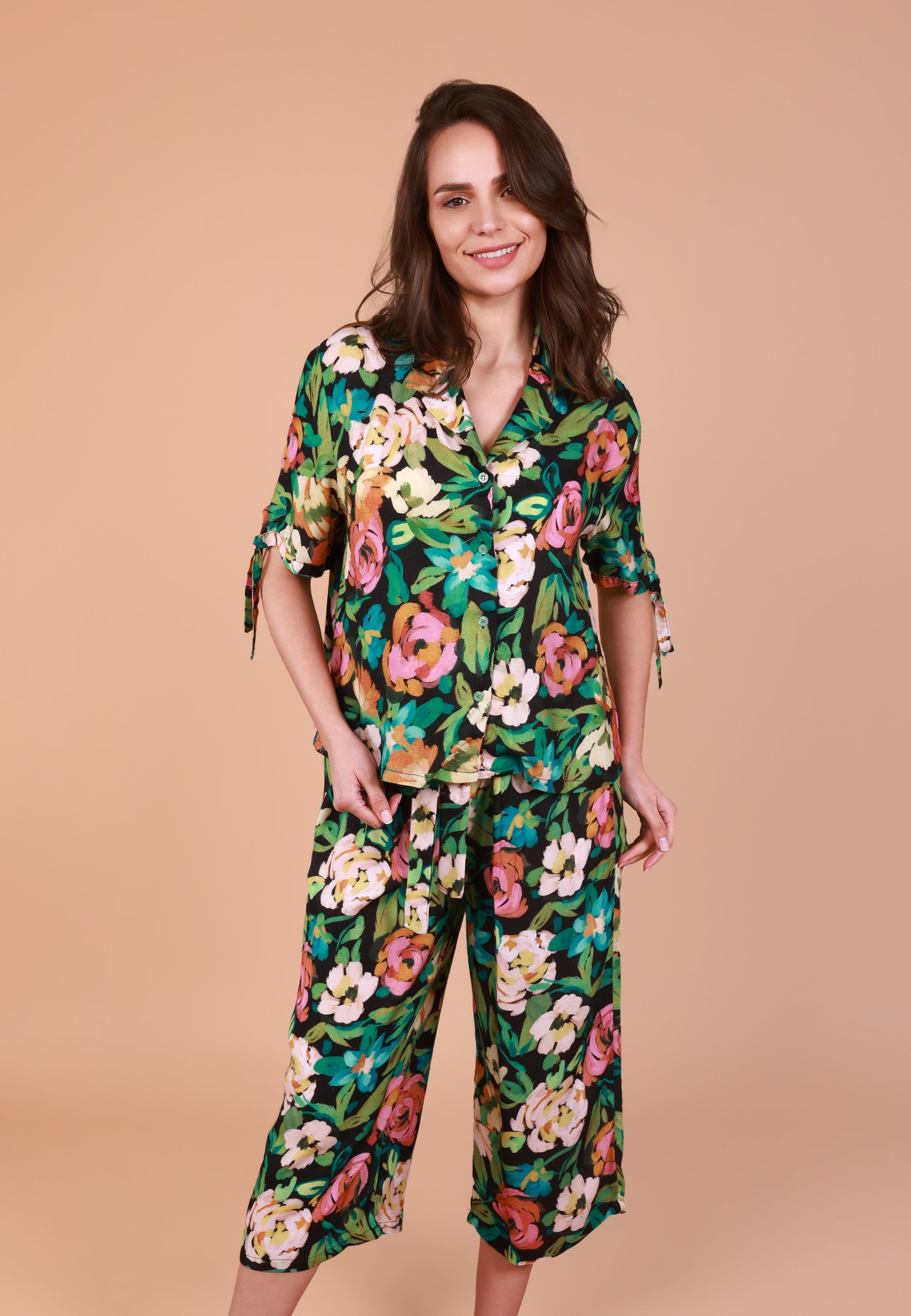 Ensemble chemise & pantacourt fleuri | Collection INDIAN ETHNIC FLOWERS