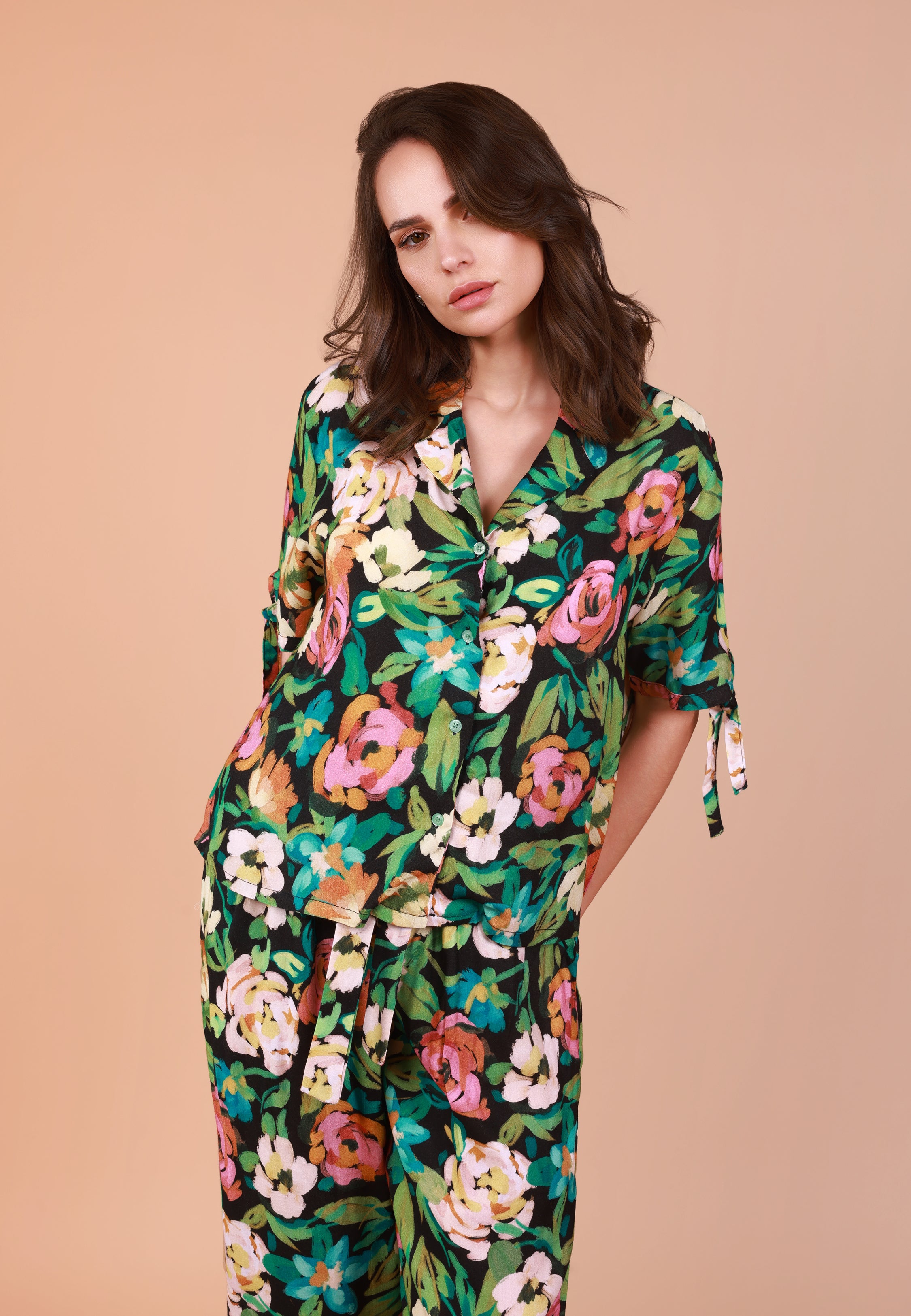 Ensemble chemise & pantacourt fleuri | Collection INDIAN ETHNIC FLOWERS