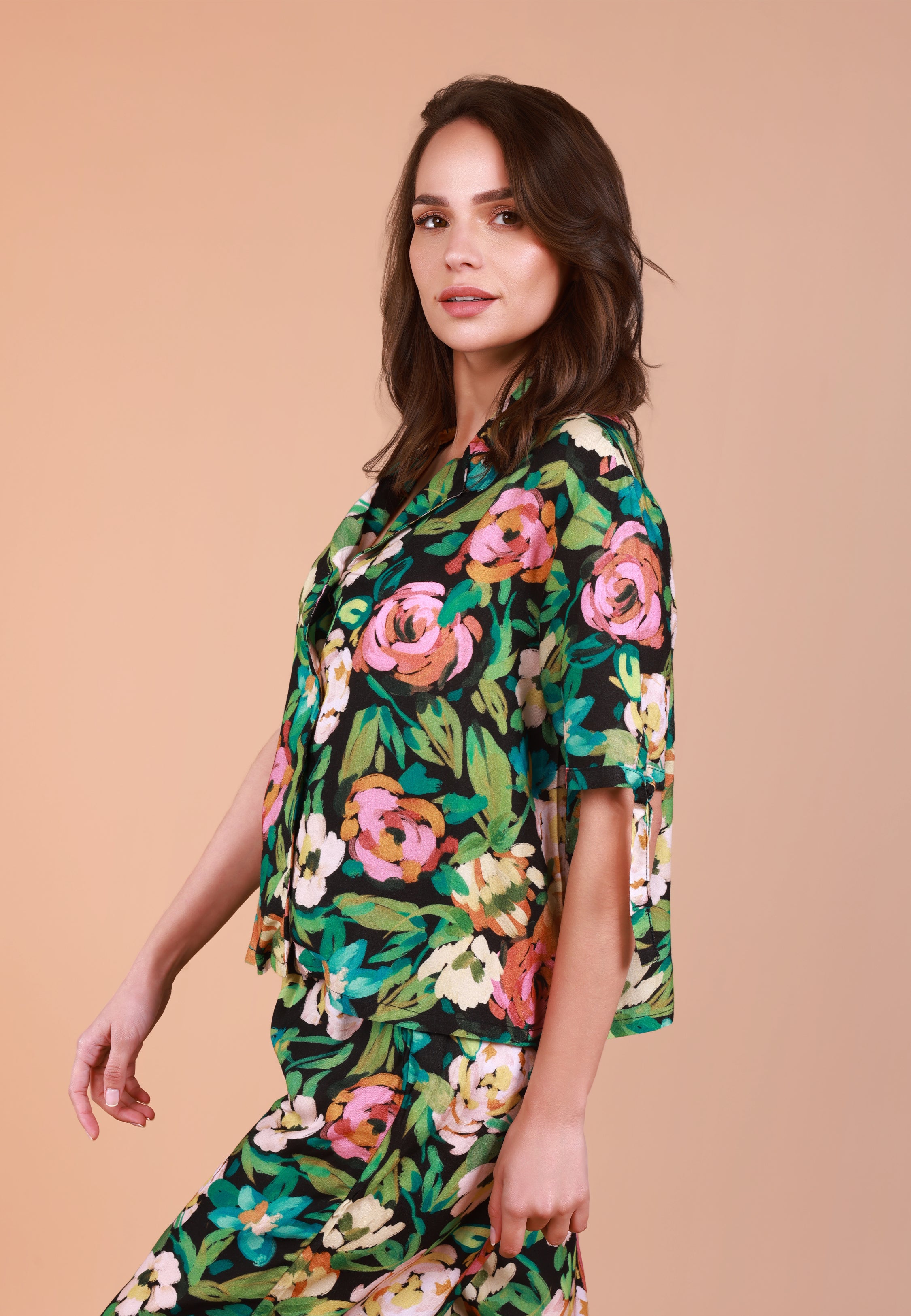 Ensemble chemise & pantacourt fleuri | Collection INDIAN ETHNIC FLOWERS