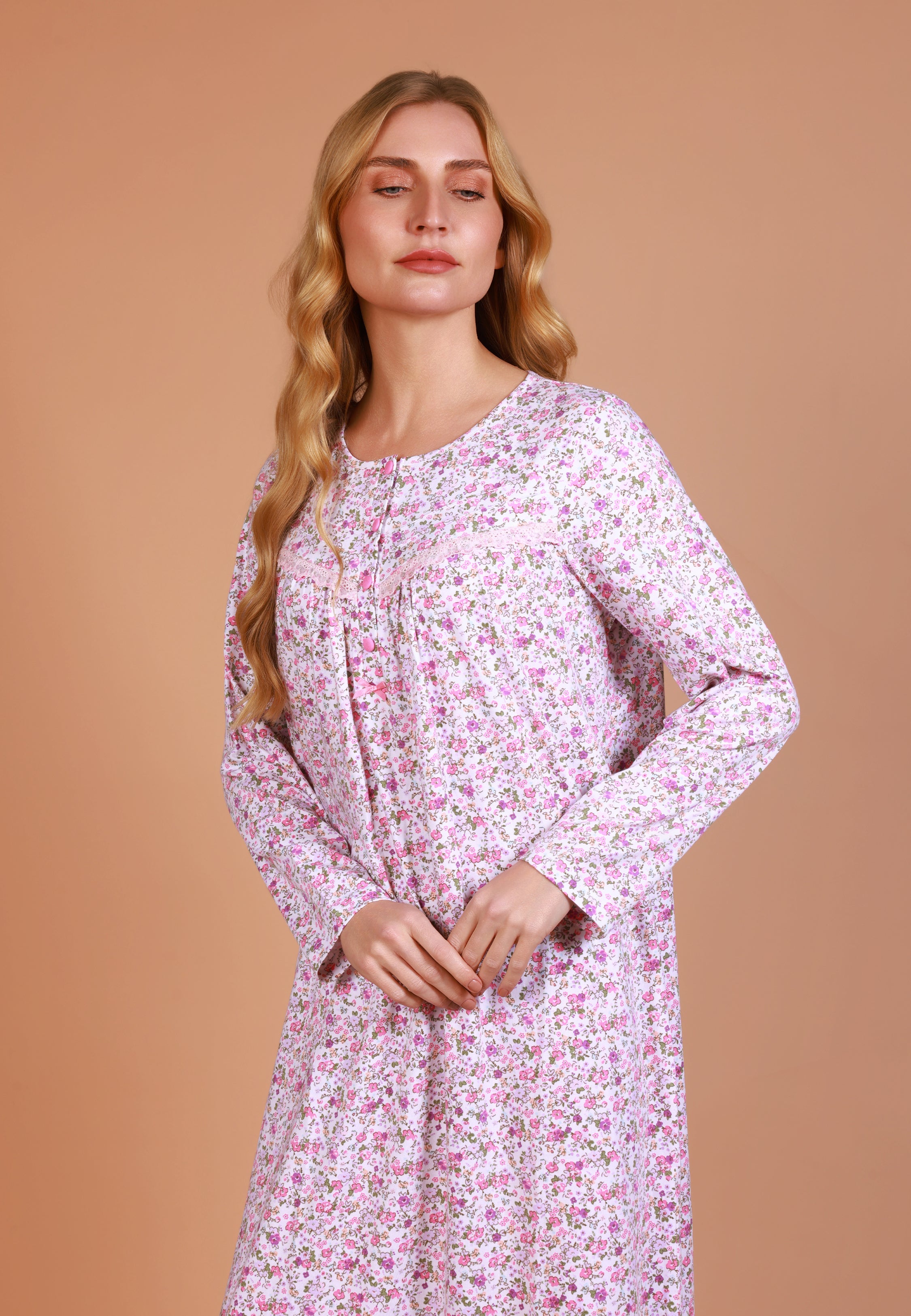 Chemise de nuit longue imprimée fleurs roses | Collection LIBERTY