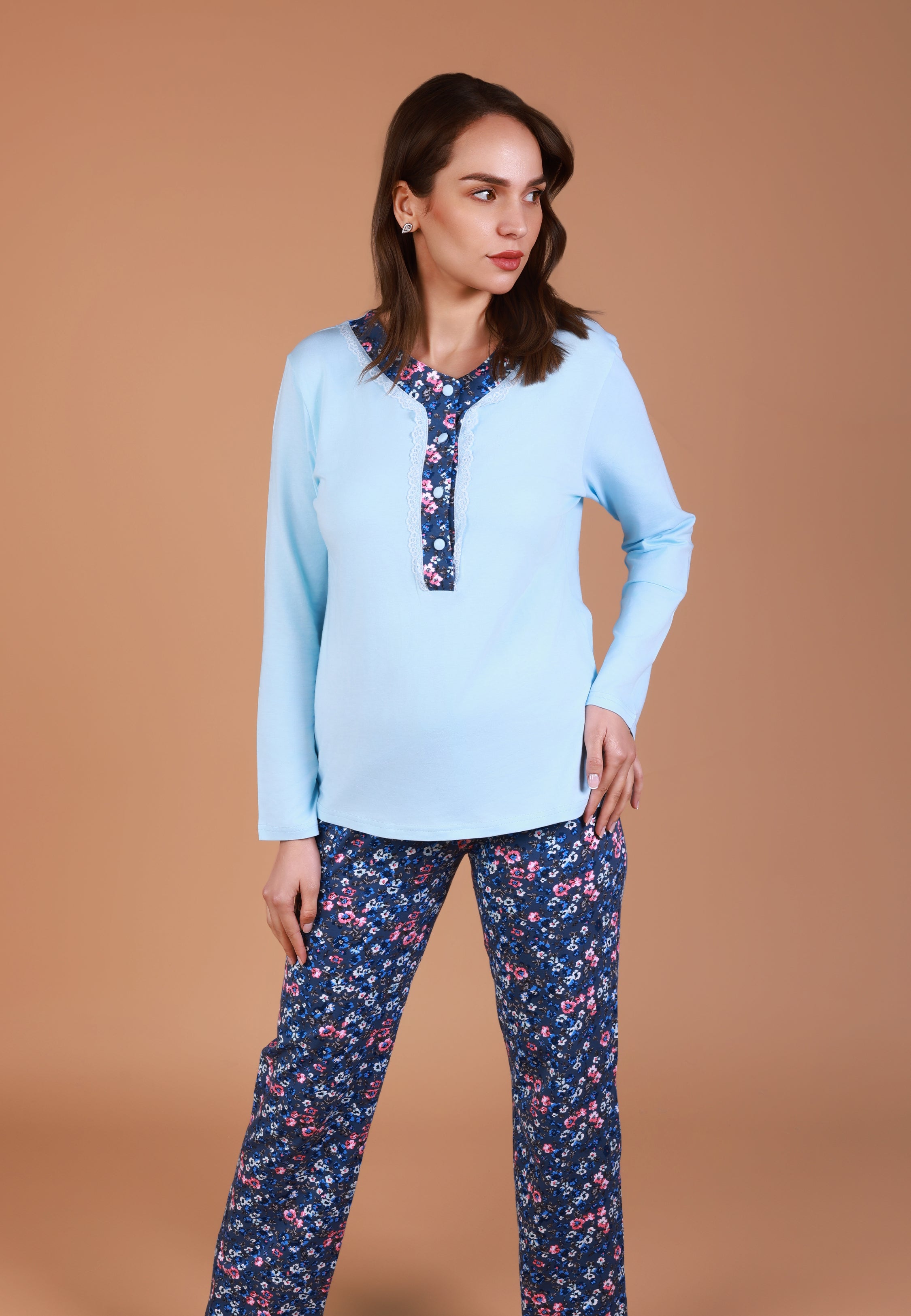 Ensemble pyjama manches longues imprimé floral | Collection LIBERTY BLUE
