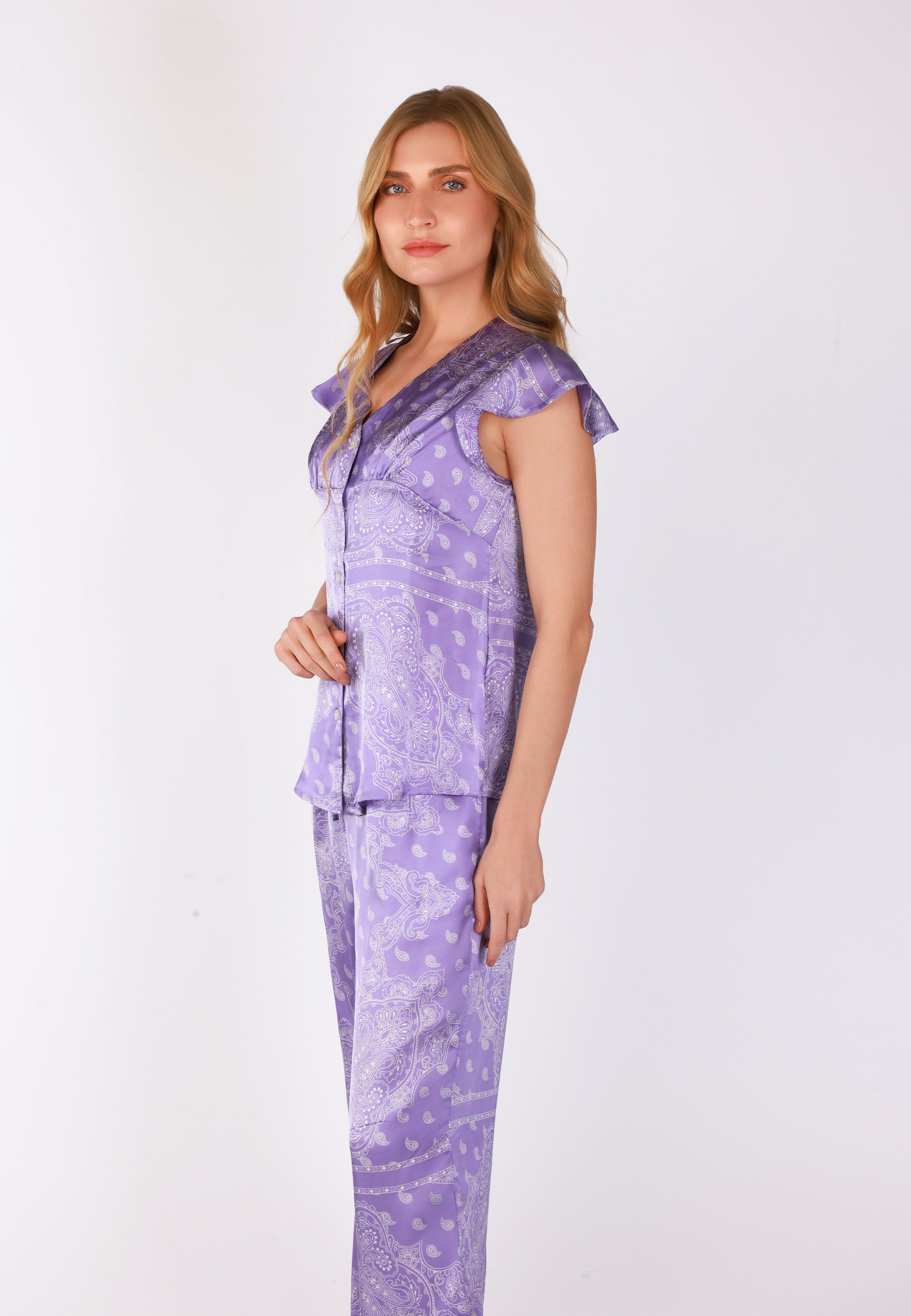 Pyjama Sans Manches à Volants | Collection Bandana Purple
