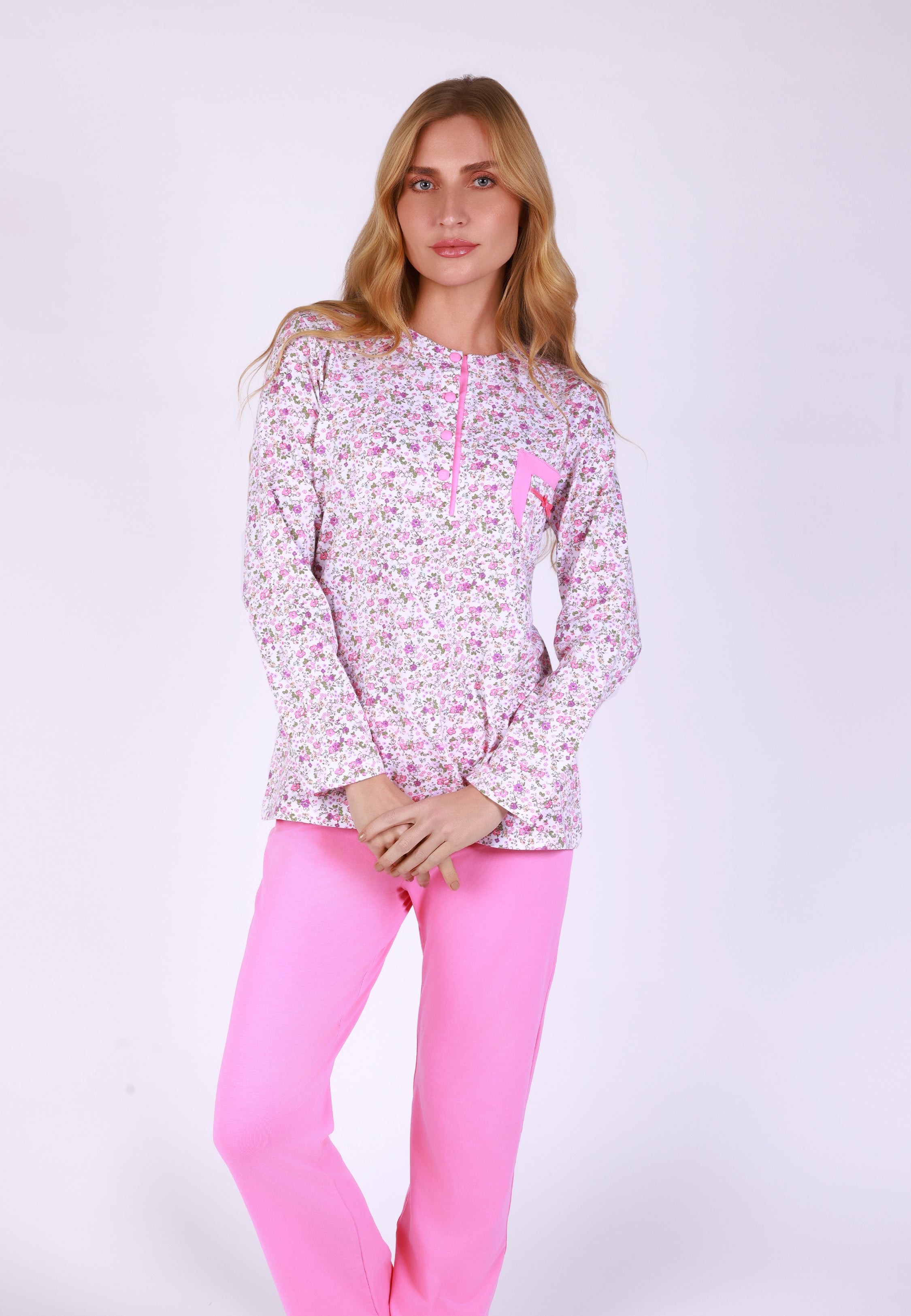 Pyjama manches longues fleuri avec pantalon rose | Collection LIBERTY