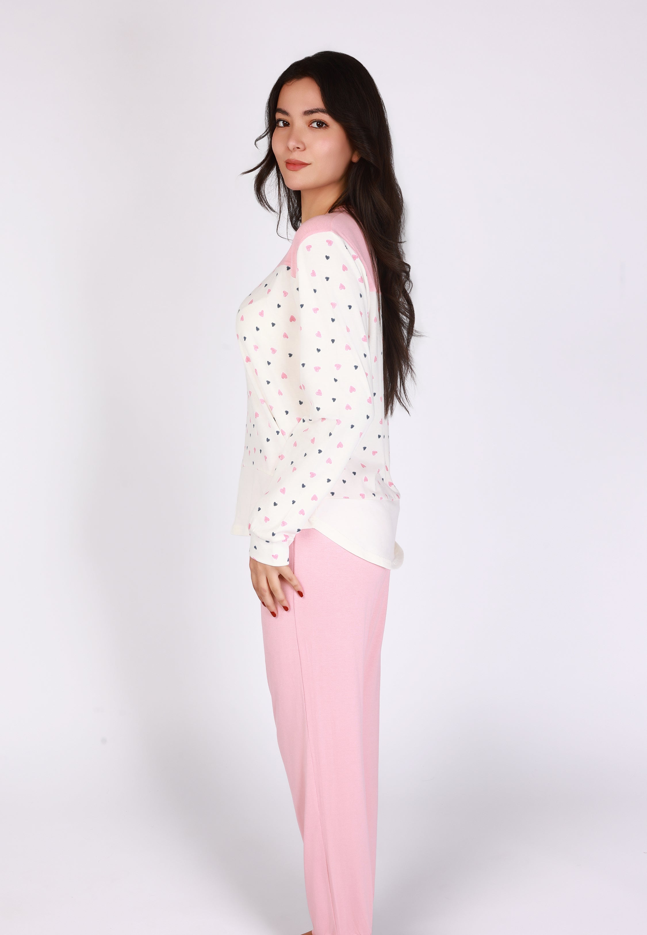 Ensemble pyjama à pantalon rose uni | Collection COEUR