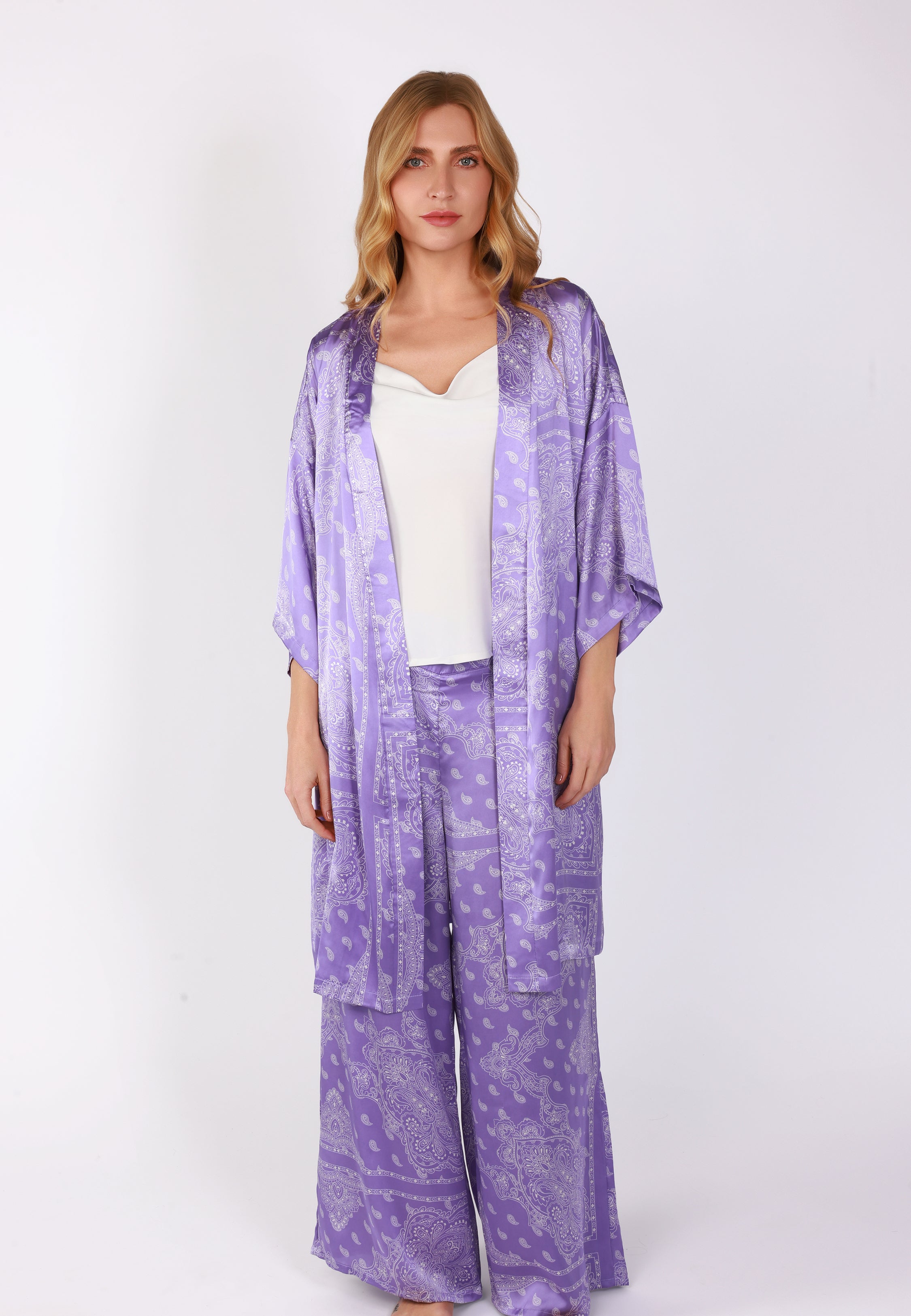 Ensemble Satiné Caraco & Pantalon | Collection Bandana Purple