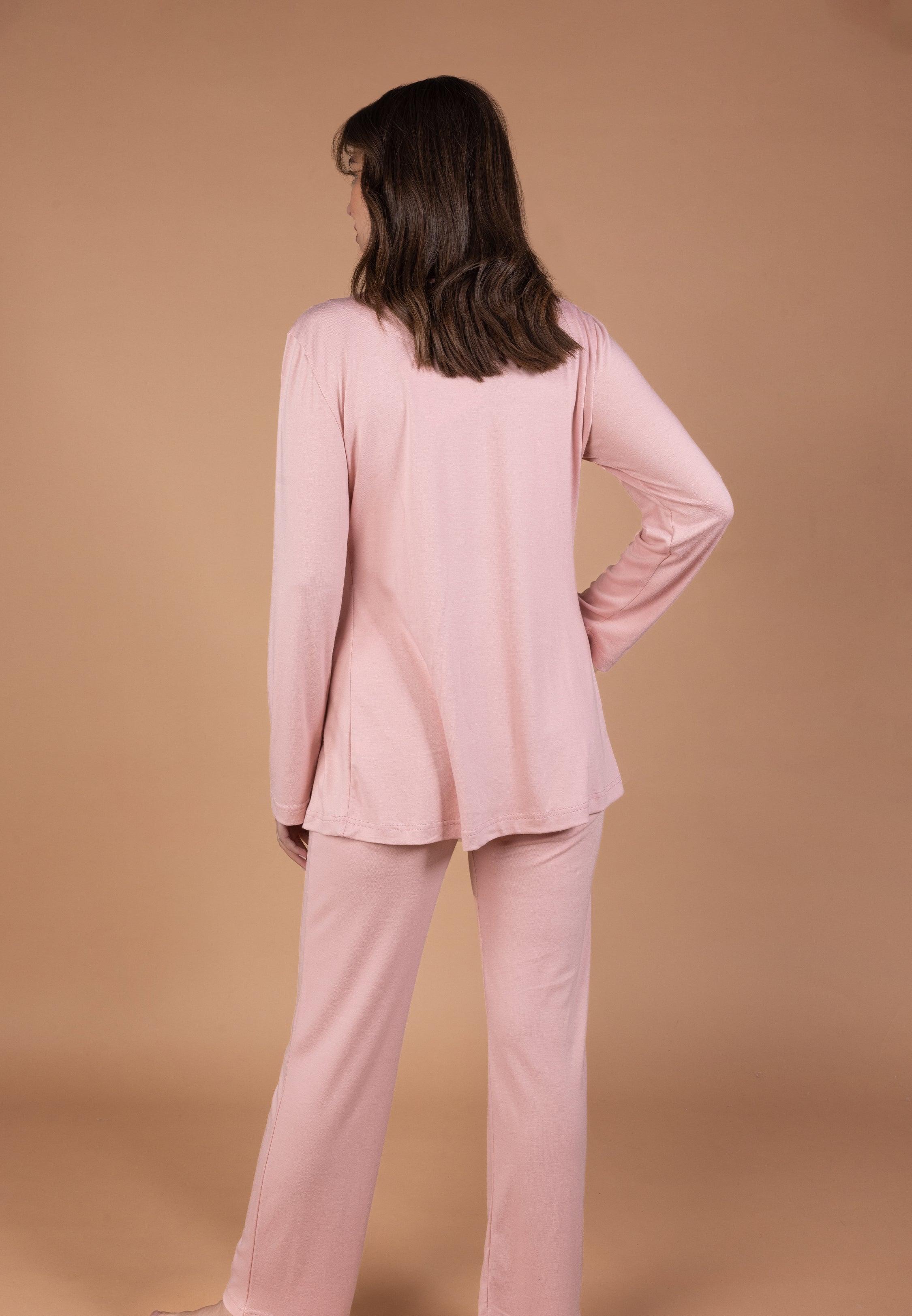 Pyjama maternité et allaitement rose avec dentelle | Collection NOSTALGIA