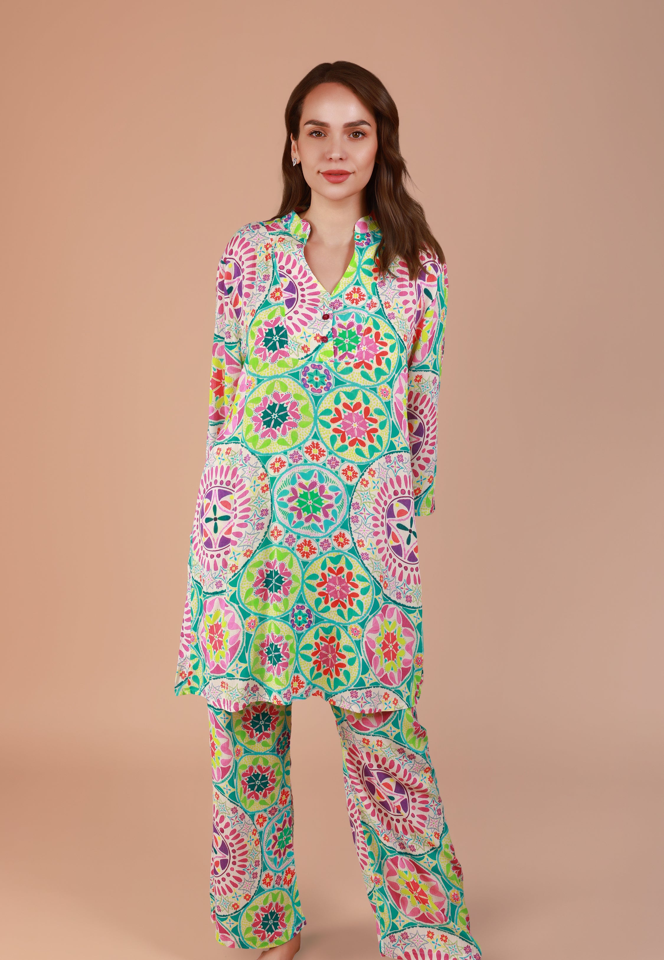 Ensemble pyjama long imprimé mandala | Collection INDIAN ETHNIC