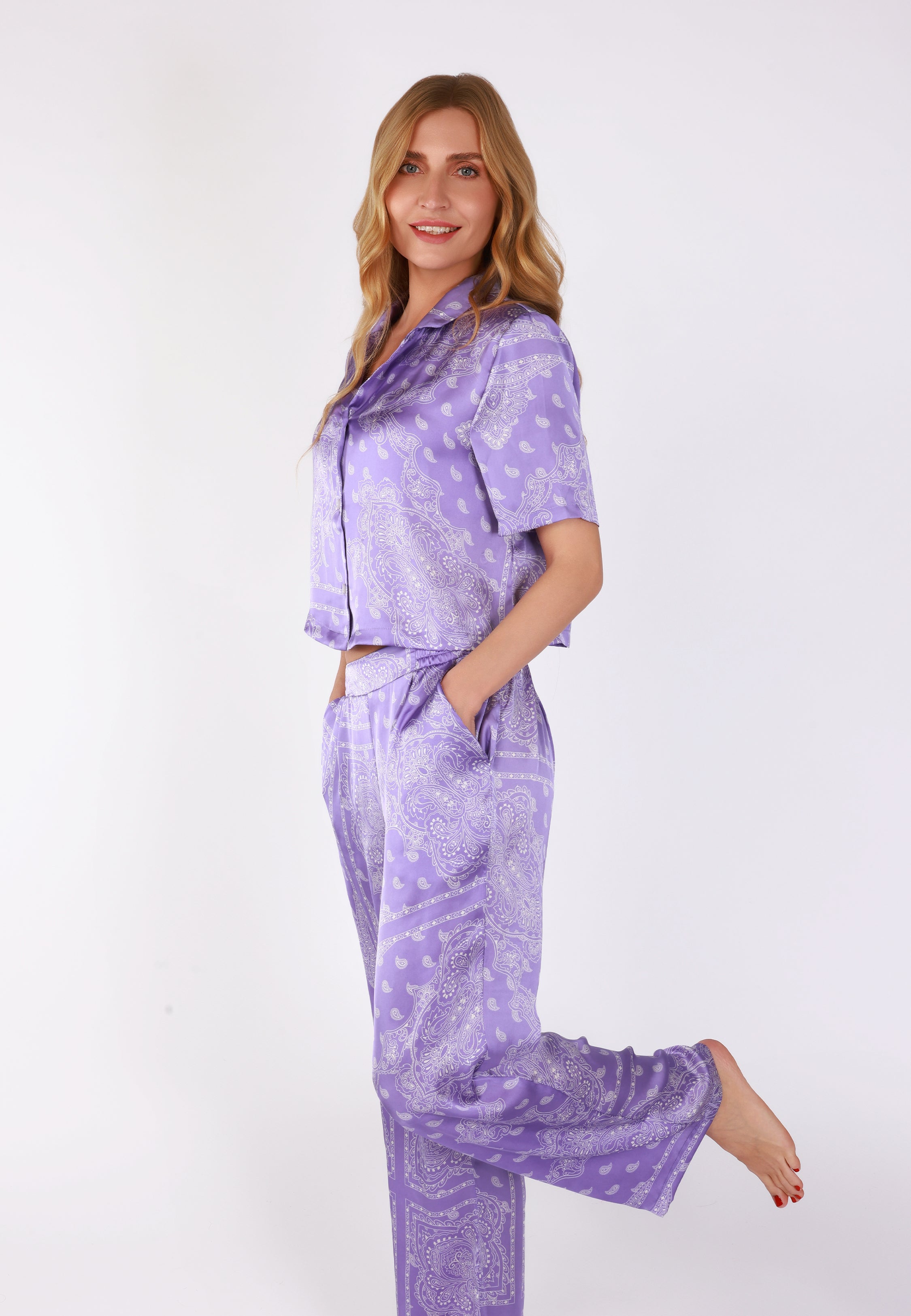 Pyjama Boutonné Manches Courtes | Collection Bandana Purple