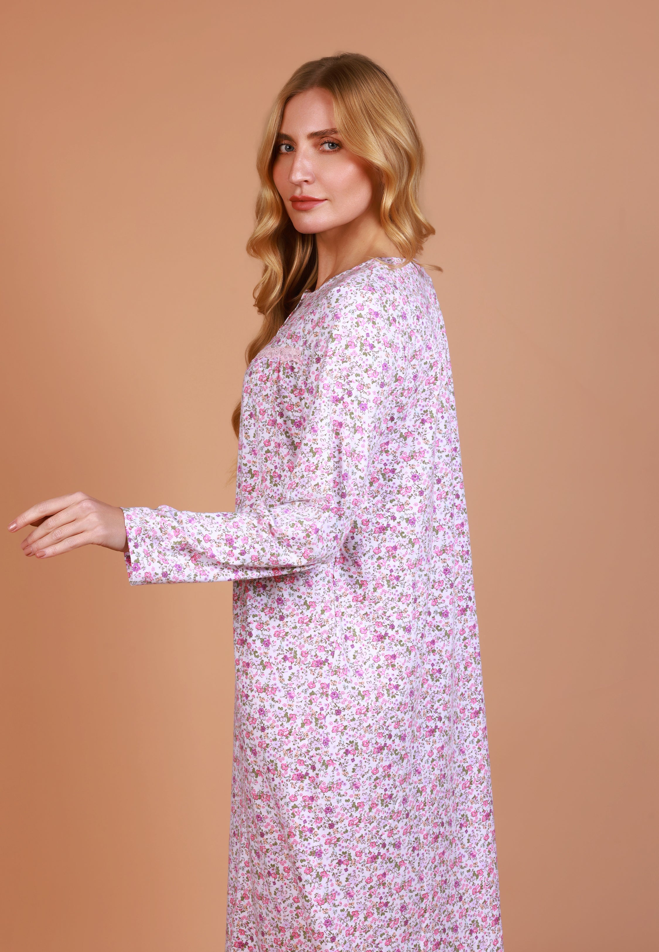 Chemise de nuit longue imprimée fleurs roses | Collection LIBERTY