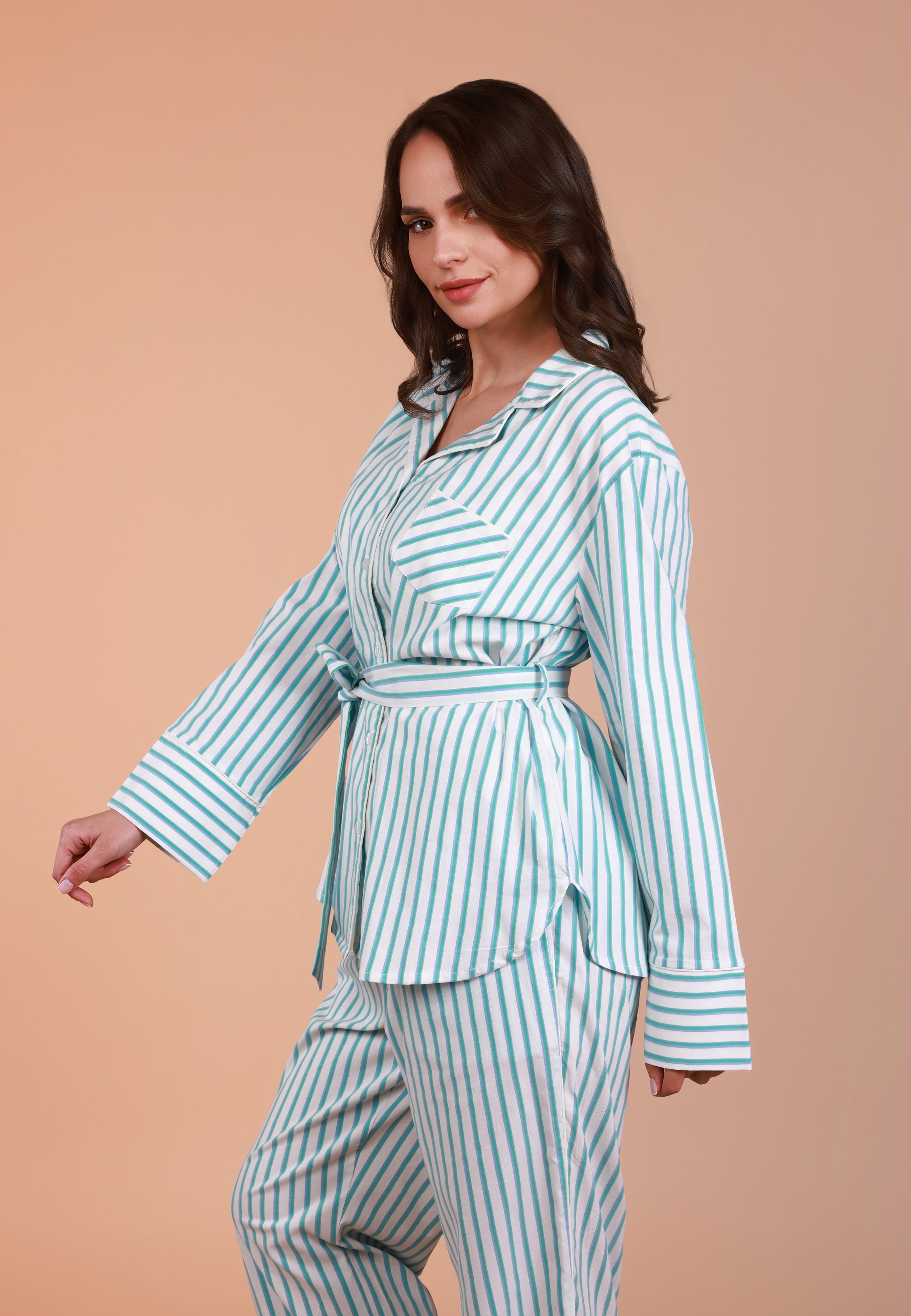 Ensemble Pyjama Rayé Vert & Blanc