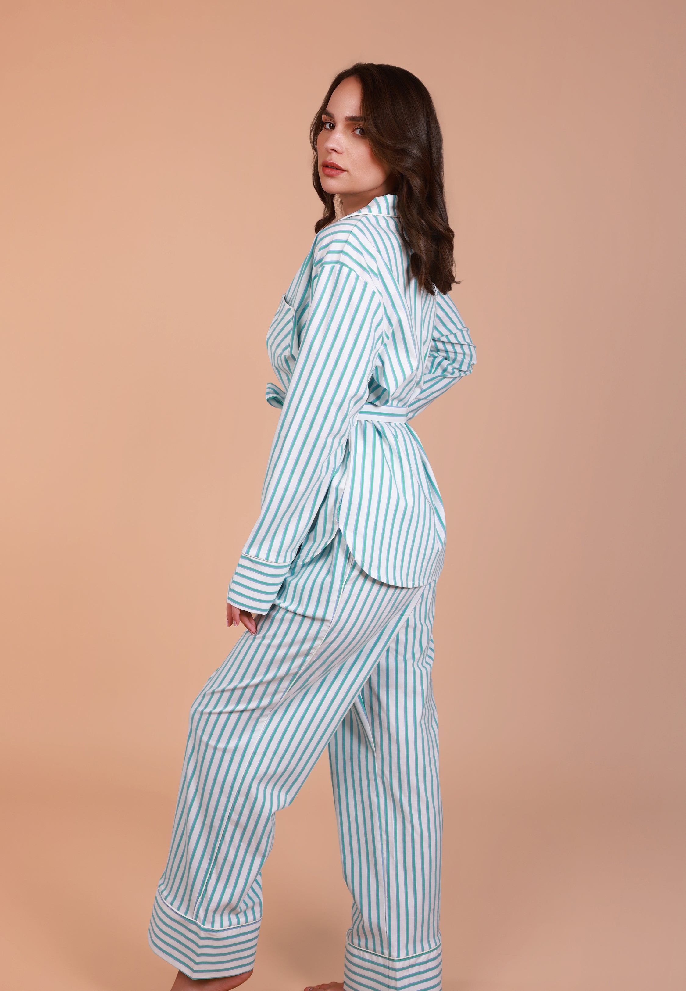 Ensemble Pyjama Rayé Vert & Blanc