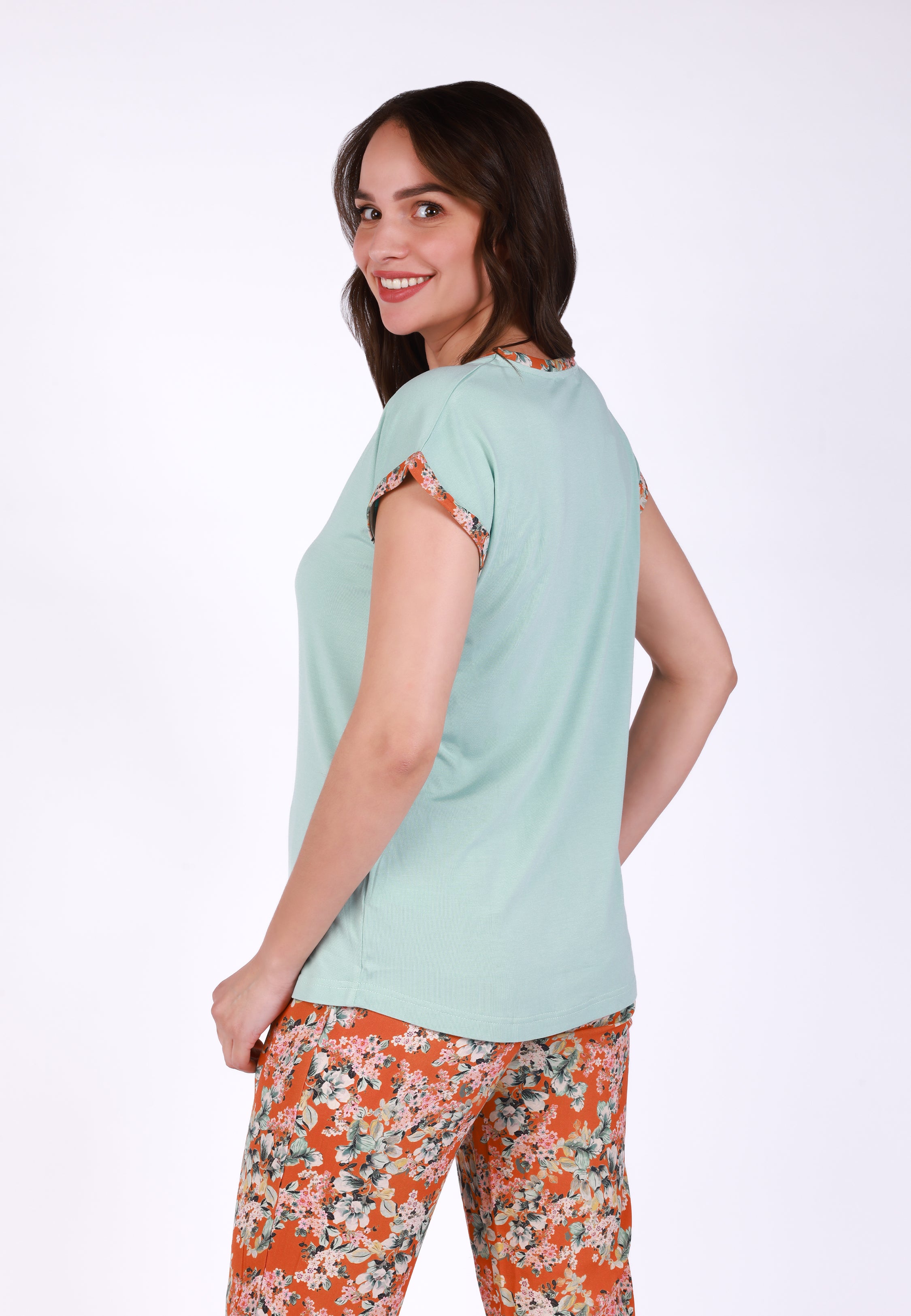 Ensemble pyjama uni et fleuri| Collection Flame Orange