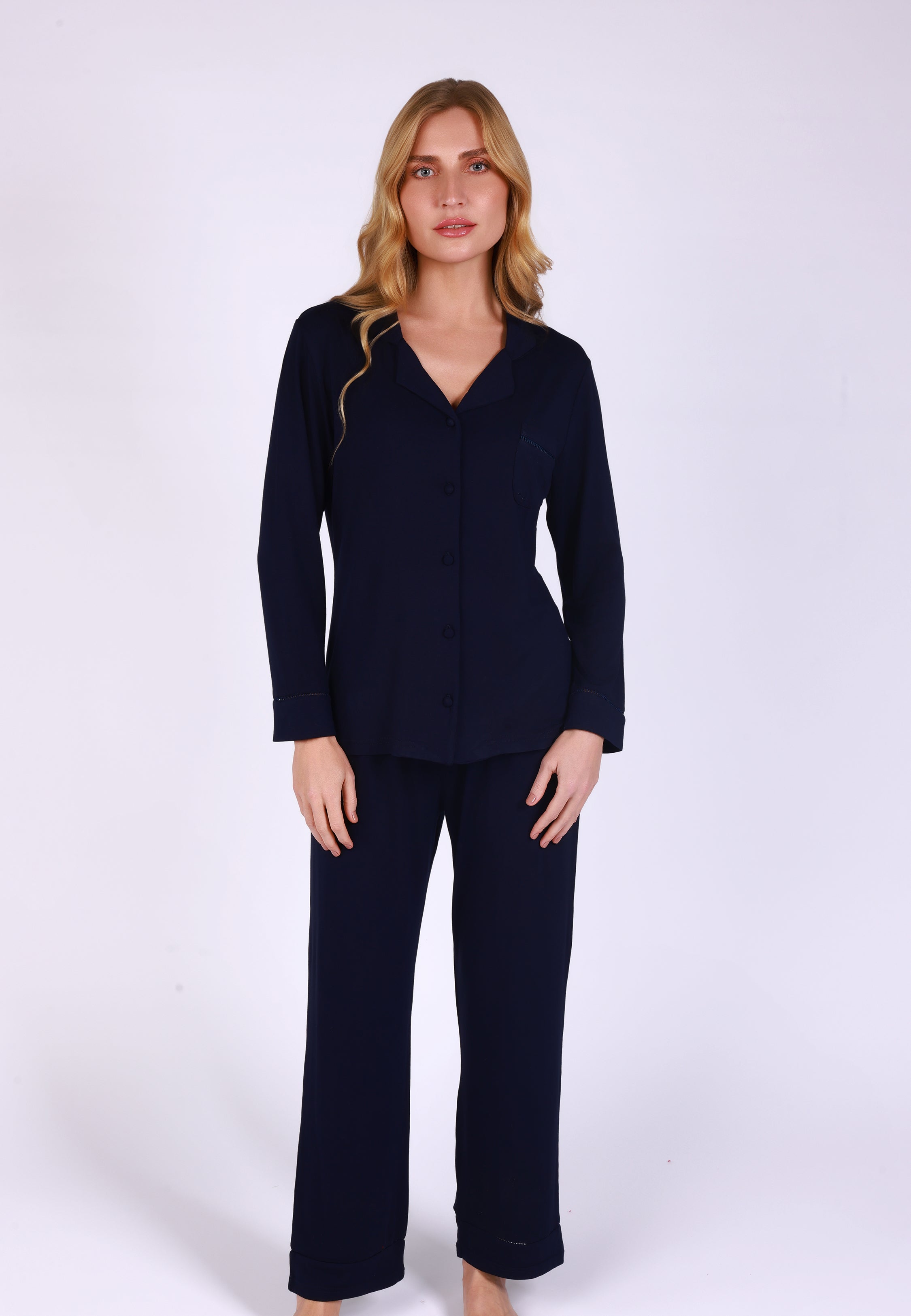 Pyjama Classique Bleu Marine à Manches Longue