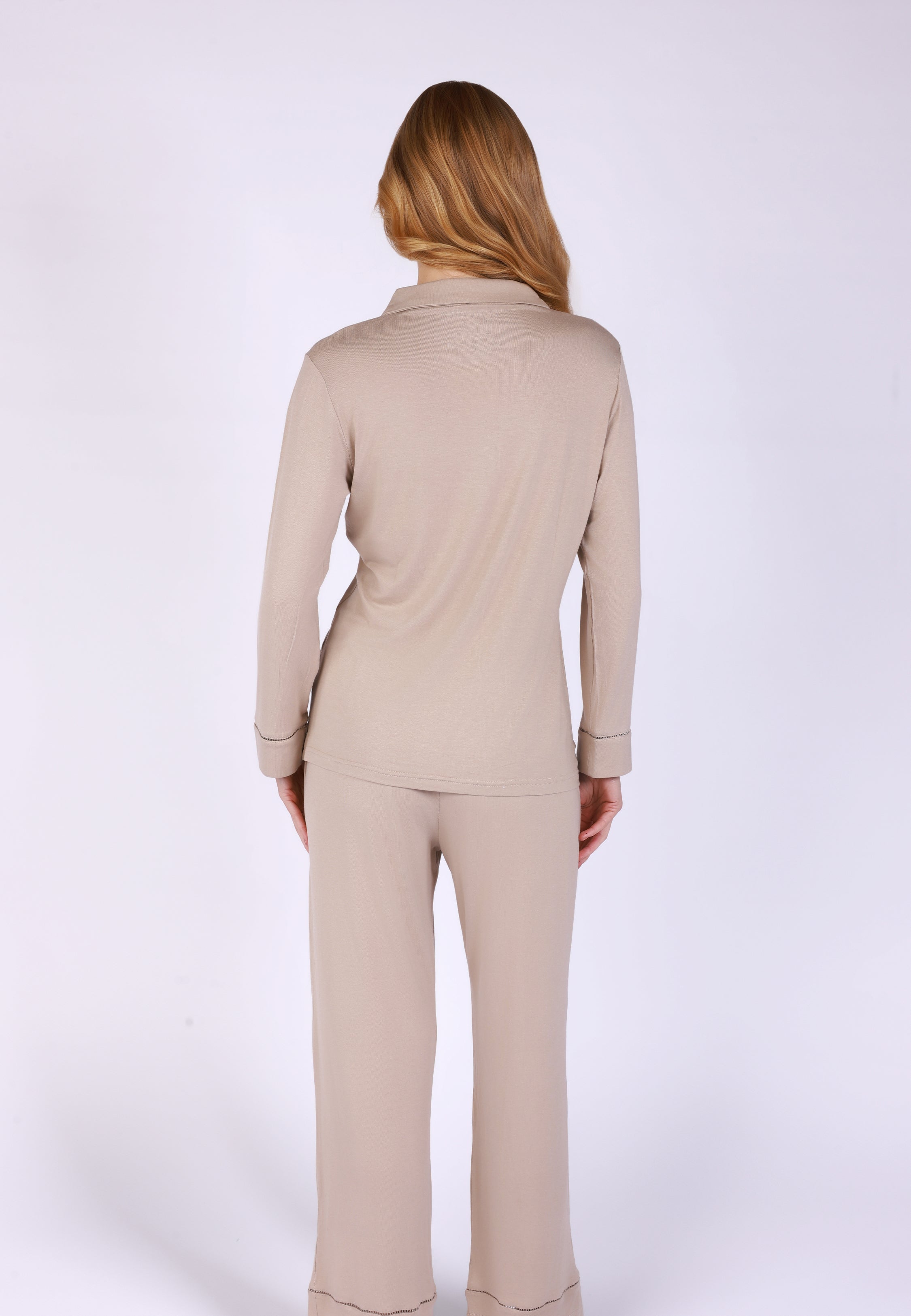 Pyjama Classique Beige à Manches Longues