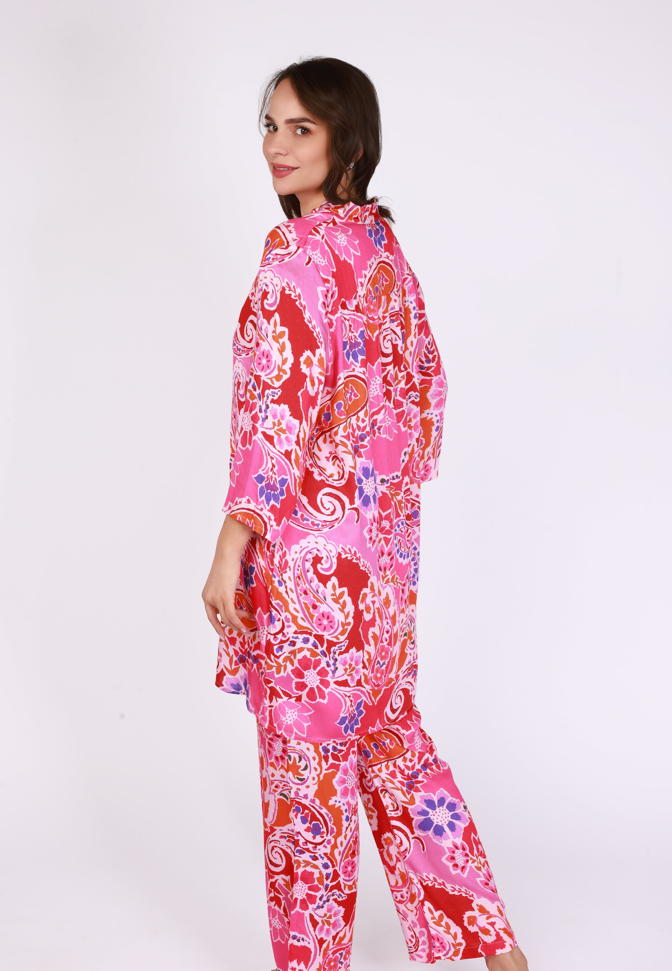 Ensemble pyjama fleuri multicolore tunique longue et pantalon | Collection Indian Ethnic