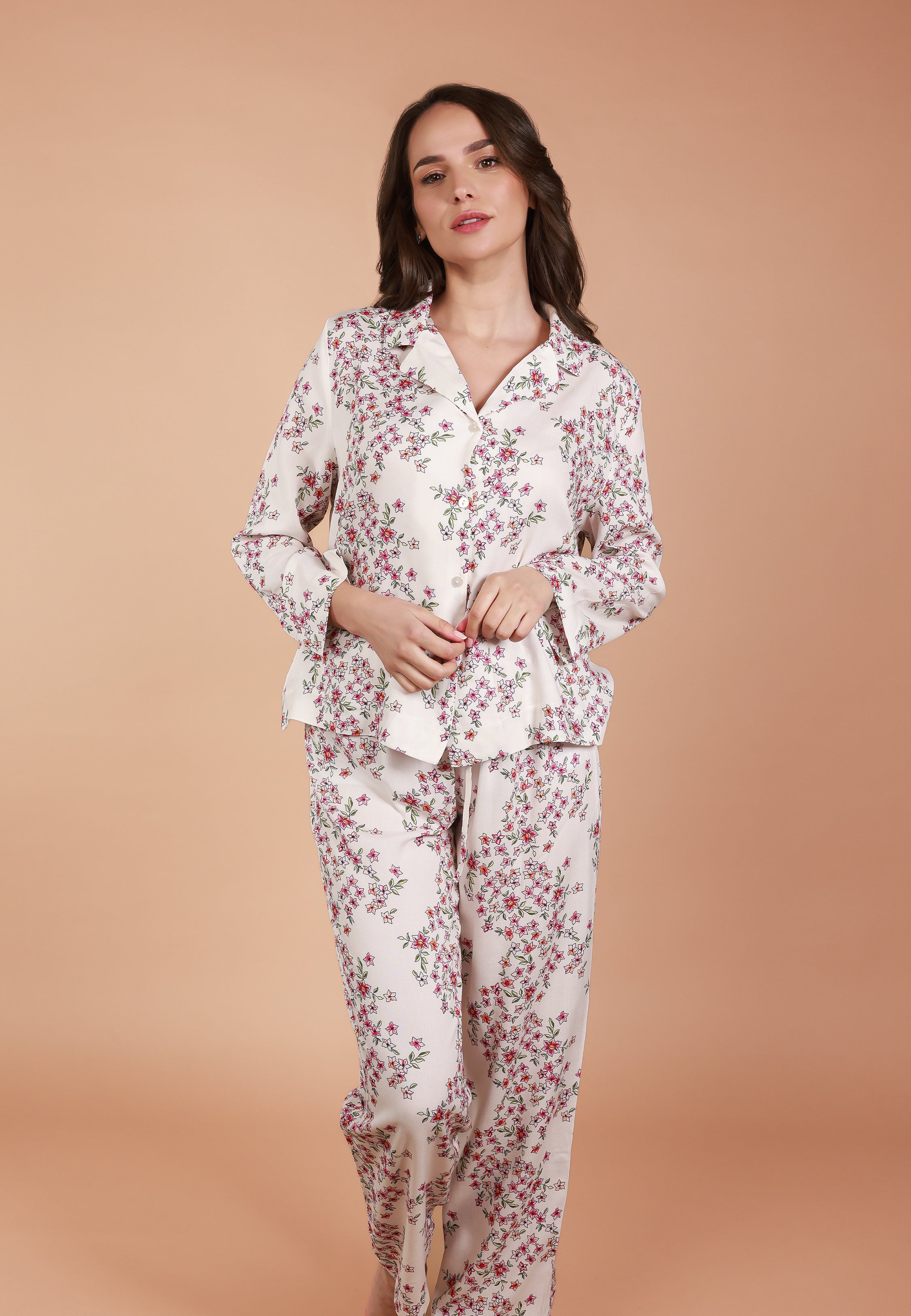 Pyjama Fleuri Crème & Rose | Collection JARDIN FLORAL