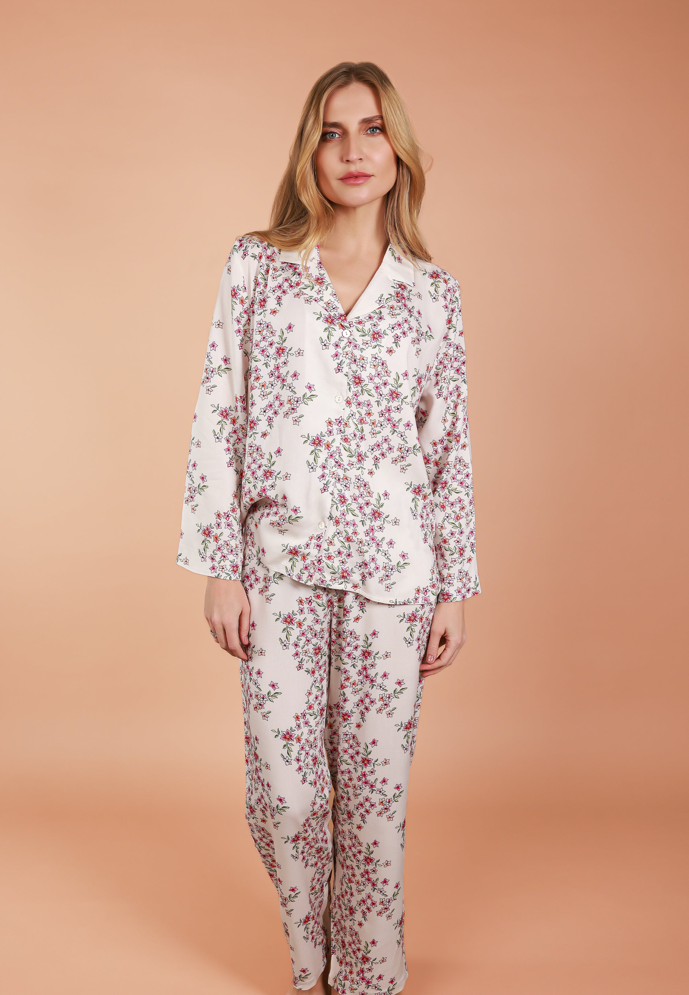 Pyjama Fleuri Crème & Rose | Collection JARDIN FLORAL